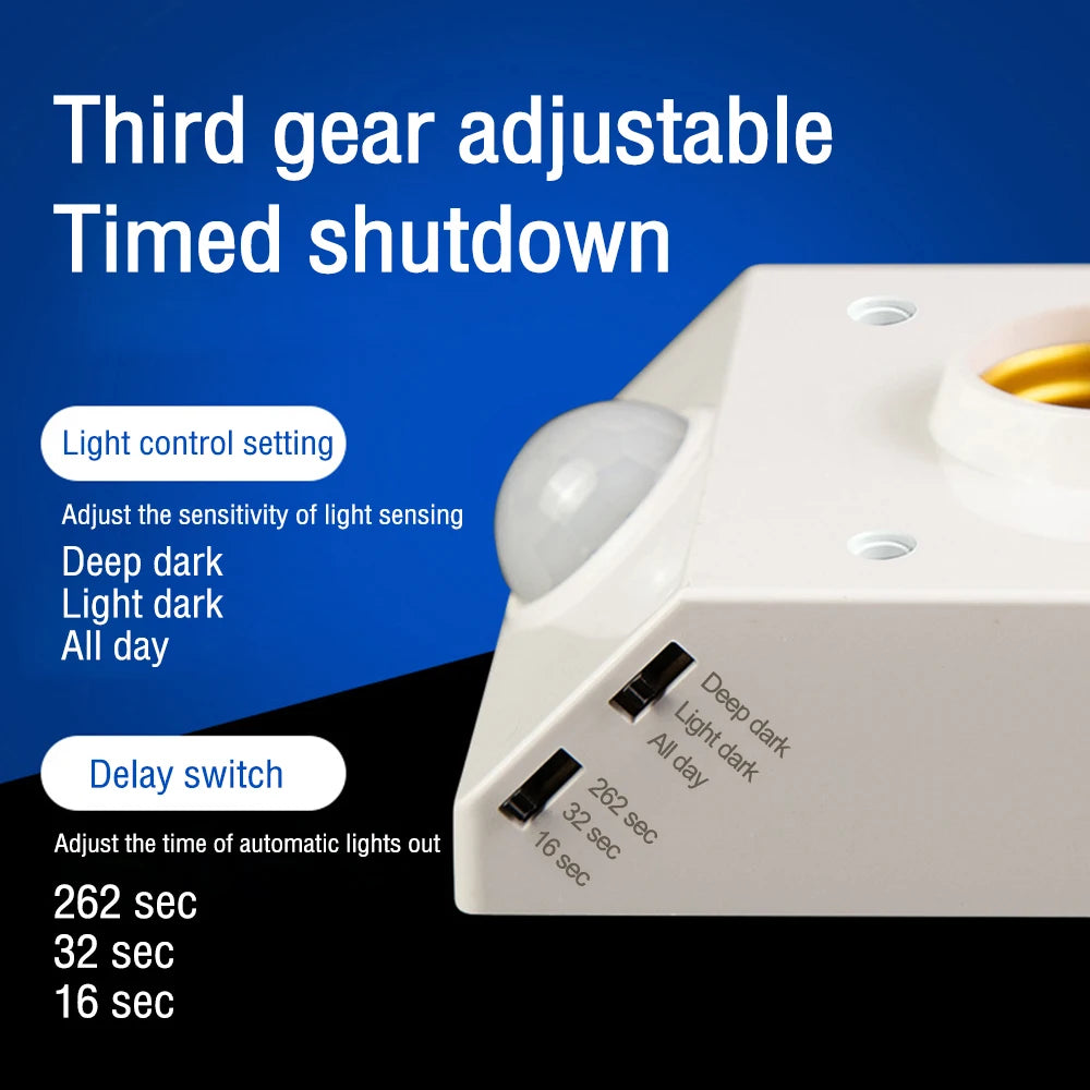 E27 PIR Motion Sensor Lamp Holder, AC 110-240V Auto On/Off, IR Detection for LED Bulbs, Wall-Mounted Socket, Energy Saving