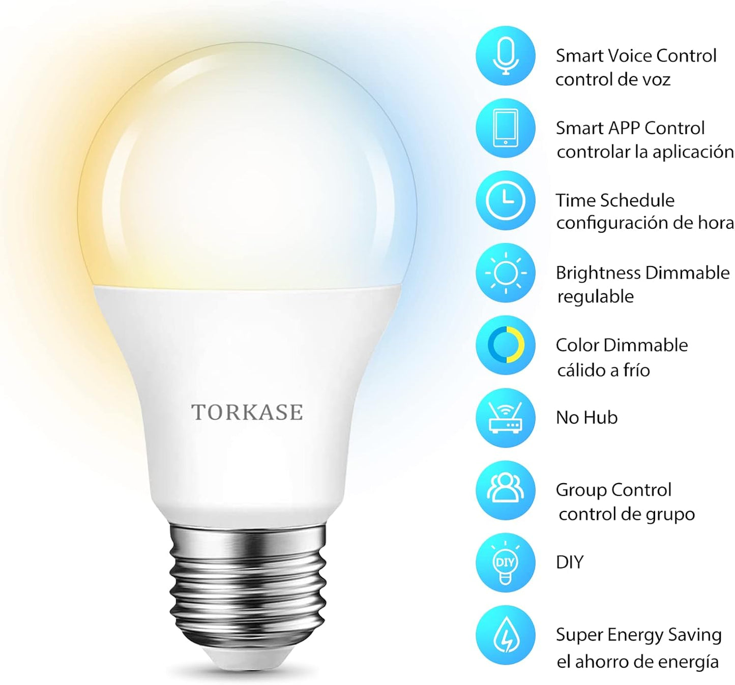Smart Light Bulbs Work with Alexa and Google Home -No Hub Required, Wifi LED Bulb 2700K Warm White to 6500K Daylight Dimmable, 10W Wifi Light Bulb, APP Remote Control, 2.4Ghz Only, 4 Pack