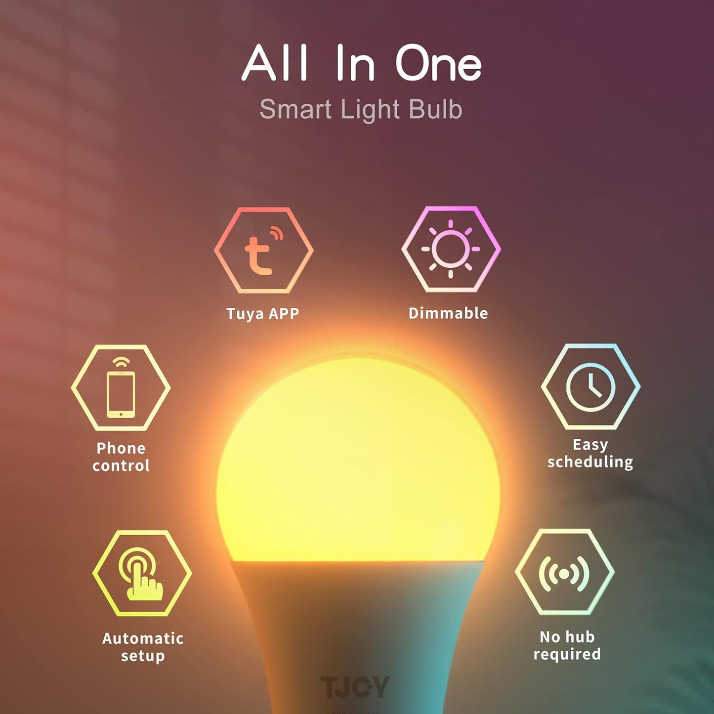 6 Pack Smart LED Light Bulbs, Tuya APP, Wifi Bulbs Work with Alexa&Google Home, RGB Color Changing Light Bulb, Music Sync, A19 E26 Base, 9W(60W Equivalent),800Lm, 2700-6500K(2.4Ghz Only)