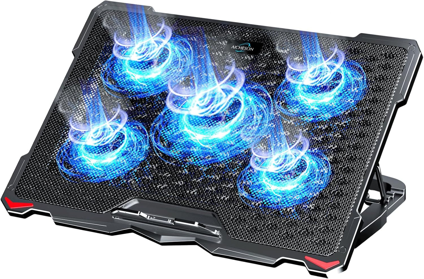 Laptop Cooling Pad 5 Fans up to 17.3 Inch Heavy Notebook Cooler, Blue LED Lights, 2 USB Ports, S035, Blue-5Fans