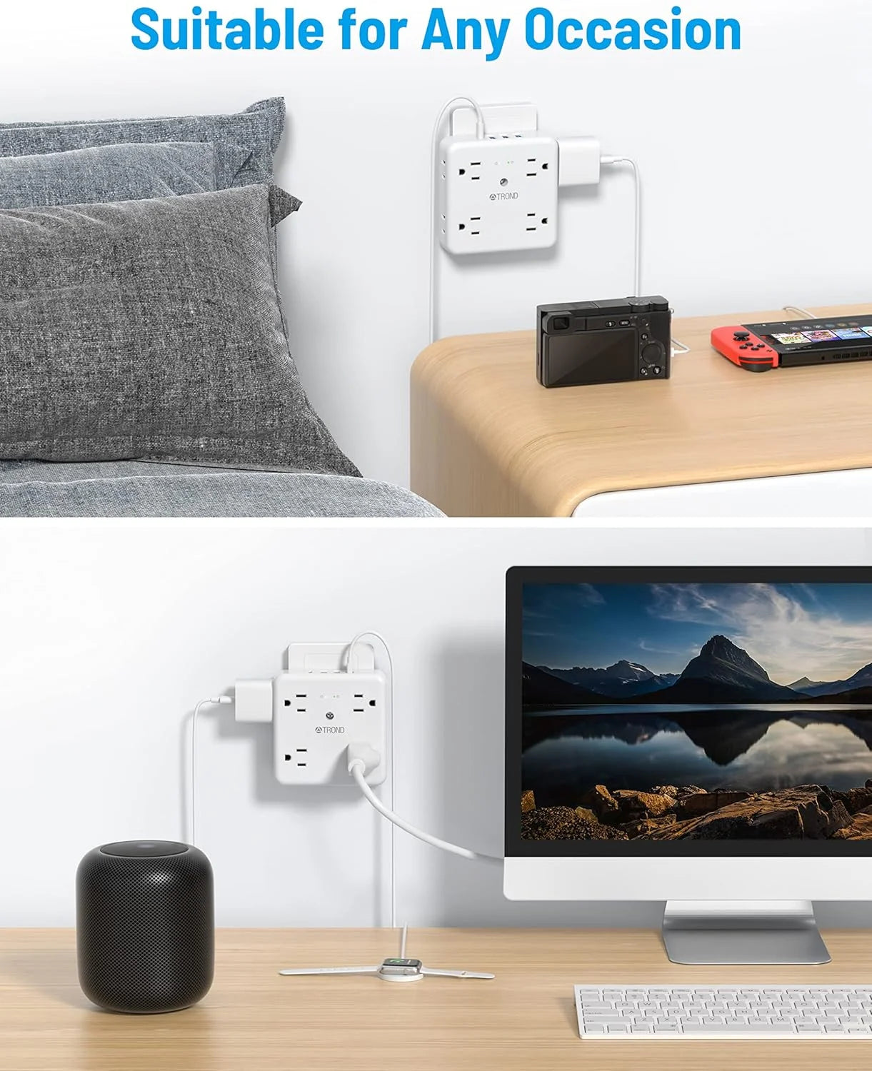 Multi Plug Outlet Extender Surge Protector, 8 AC Outlet Splitter, 3 USB and 1 Type C , On/Off Switch, 1440J White