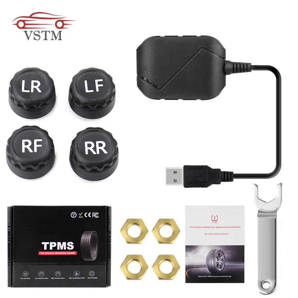 Android DVD TPMS USB Tire Alarm Auto Tire Pressure Monitoring System 4 Tire External / Inner Sensors Temperature Alarm Inner