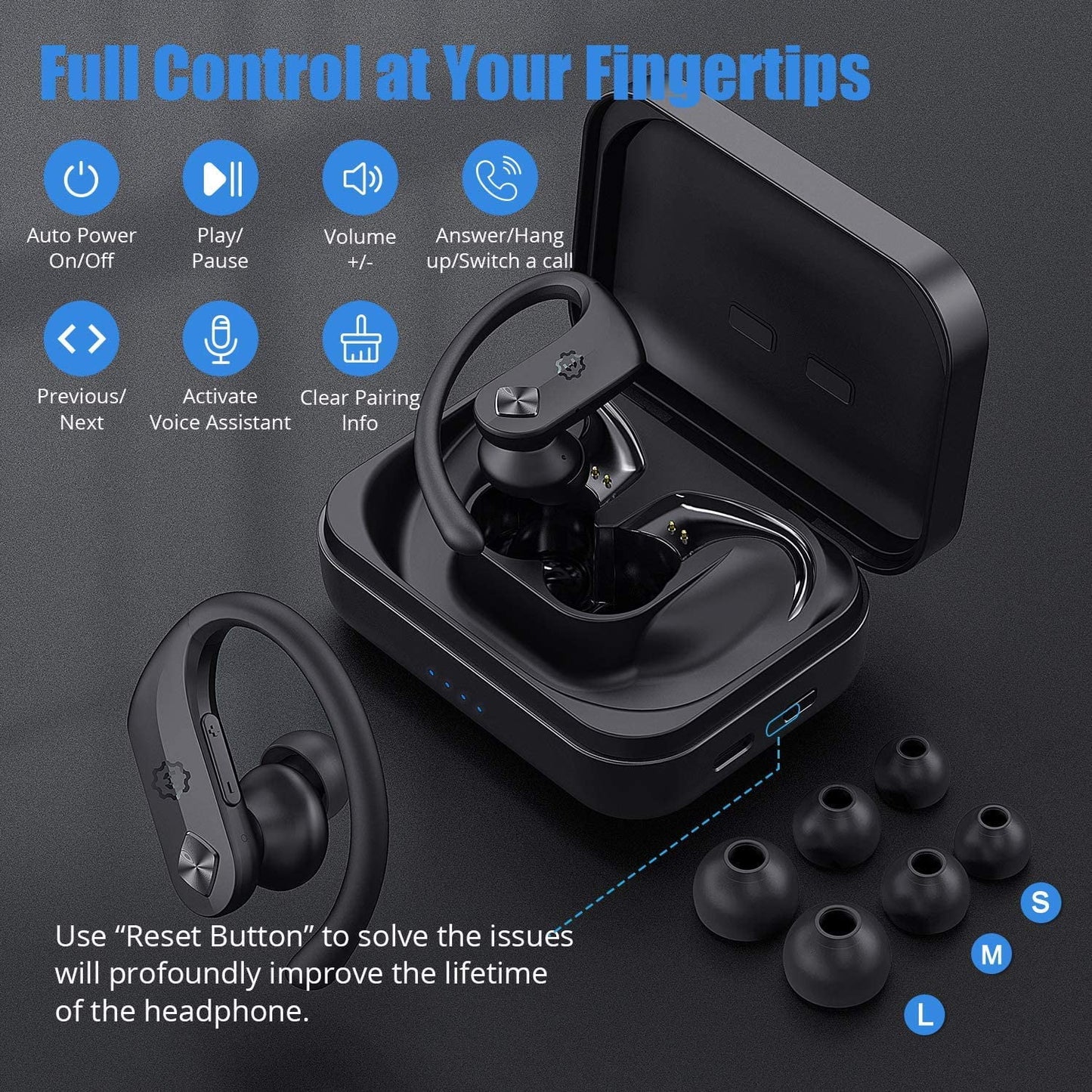 Wireless Headphones, Bluetooth 5.0 Sport Earbuds Hi-Fi Stereo Bass Sound 130H Playtime IPX7 Waterproof over Ear Wireless Earphones, In-Ear Buds with Mic 2600MAH Charging Case & Volume Control