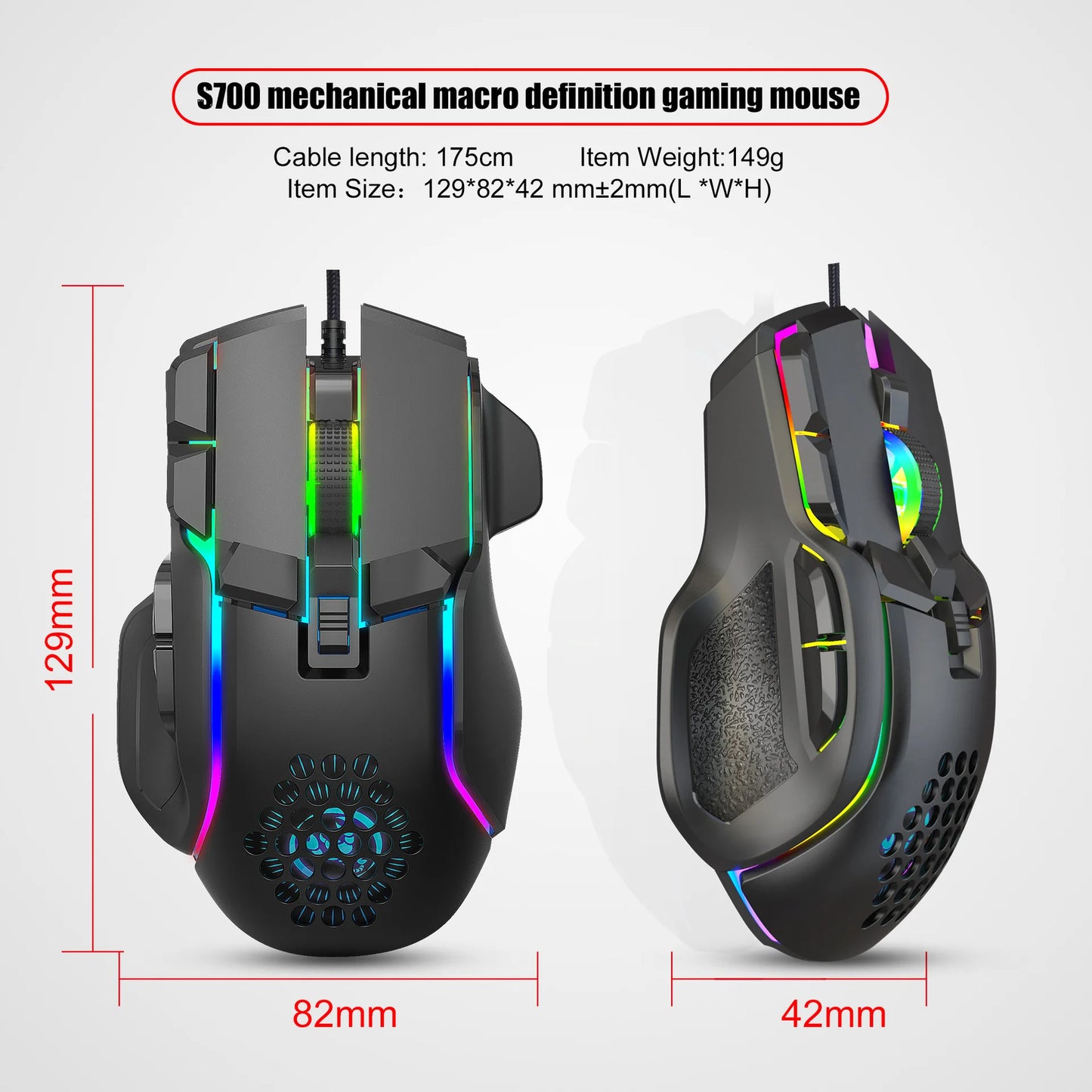 10 Buttons 12800 DPI USB Gaming Mechanical Mouse RGB Backlit Computer Gamer Programmable Wired Mice for Laptop PC Desktop