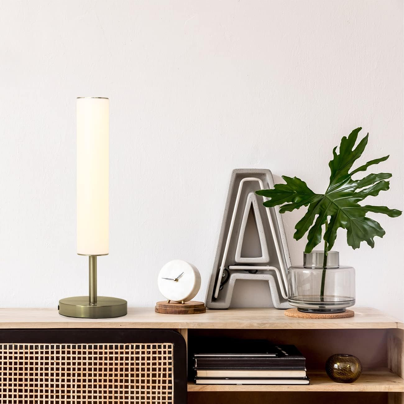 O’Bright Dimmable LED Cylinder Table Lamp with USB Charging Port, 3 Color Temperatures, Modern, Minimal, Night Lamp, Desk Lamp for Living Room, Bedroom, Home Office, Antique Brass