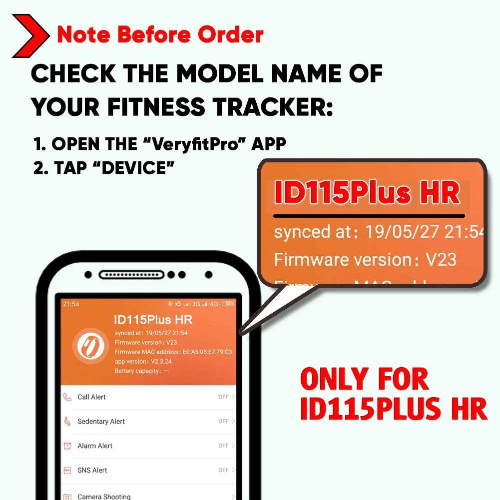 Id115Plus HR Very Fit Pro Bands Replacement Strap for Veryfitpro, Letscom, Lintelek Fitness Trackers - Purple and Black