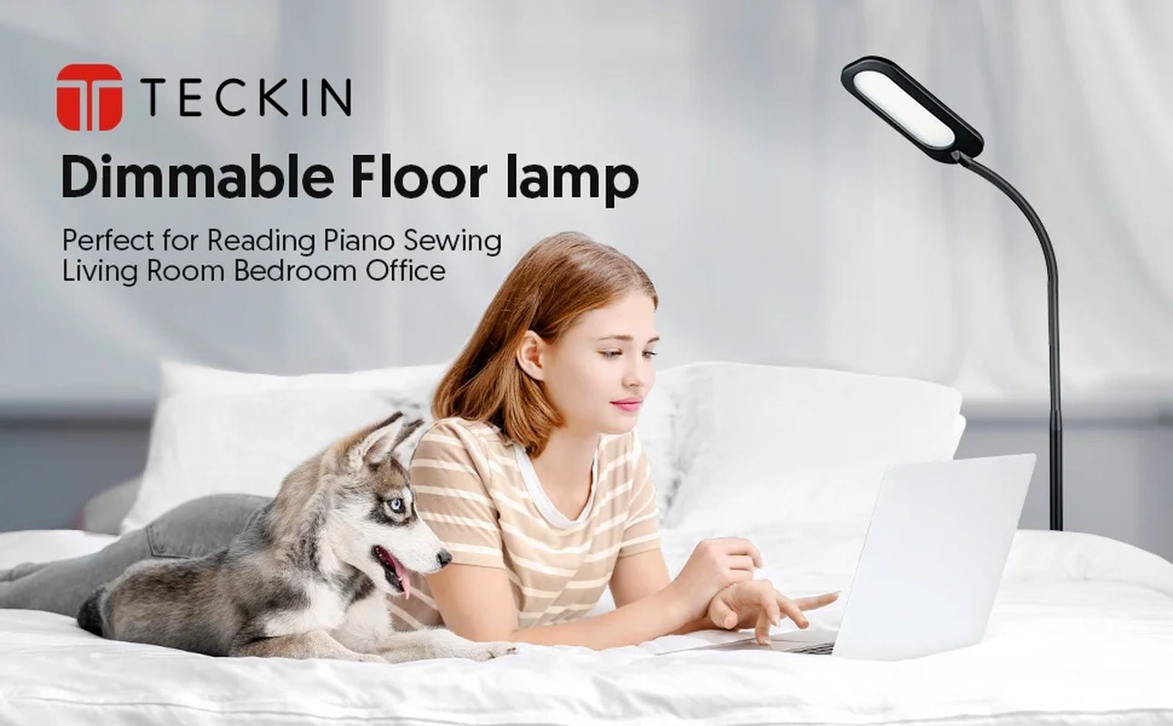 Floor Lamp, Dimmable Black Lamp with 5 Color& 4 Brightness and Adjustable Gooseneck