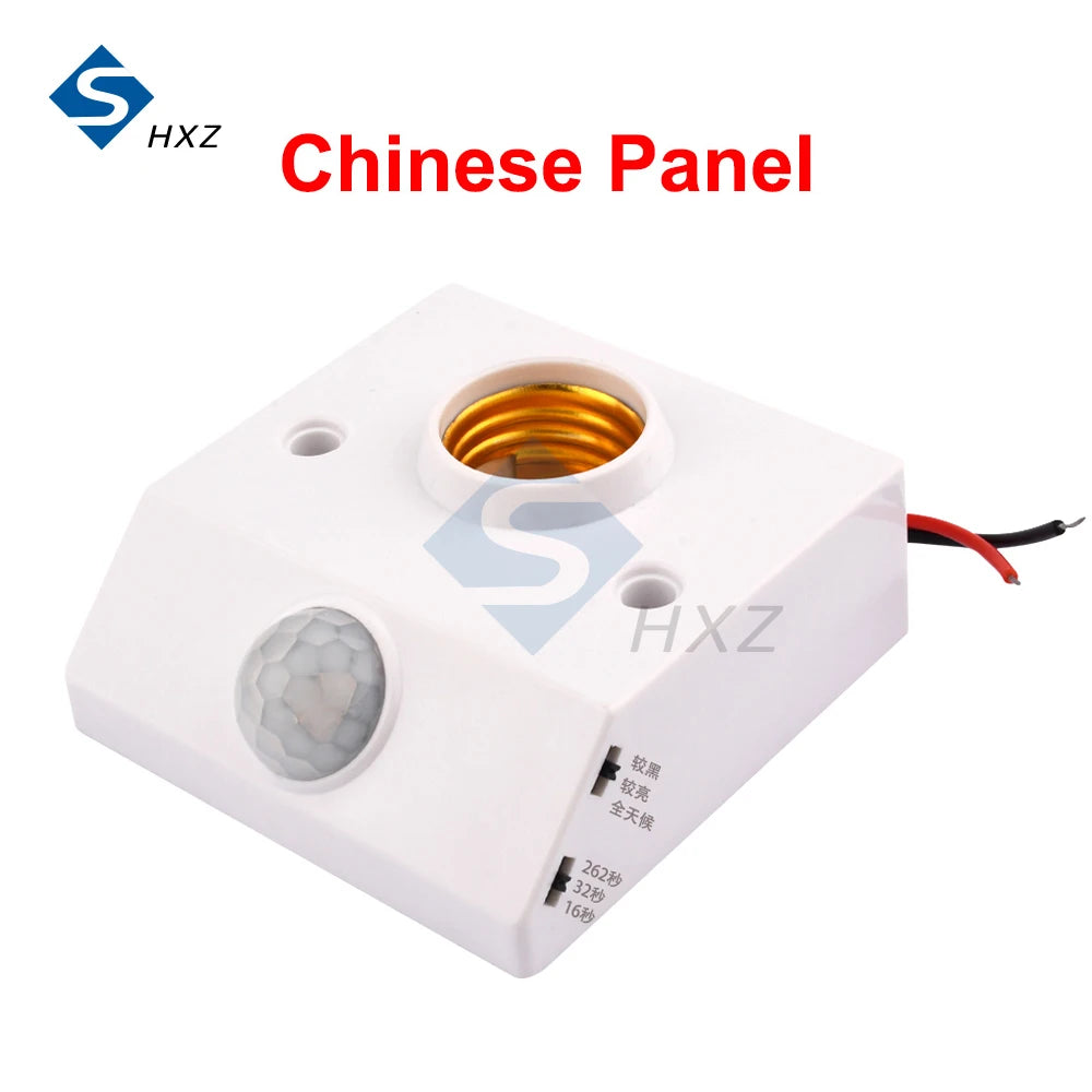 E27 PIR Motion Sensor Lamp Holder, AC 110-240V Auto On/Off, IR Detection for LED Bulbs, Wall-Mounted Socket, Energy Saving