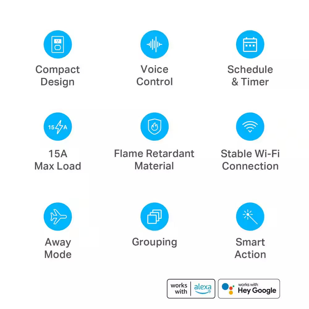 15A Mini Smart Plug 2. 4G WI-FI Outlet with Alexa, Google Home and IFTTT White 4-Pack