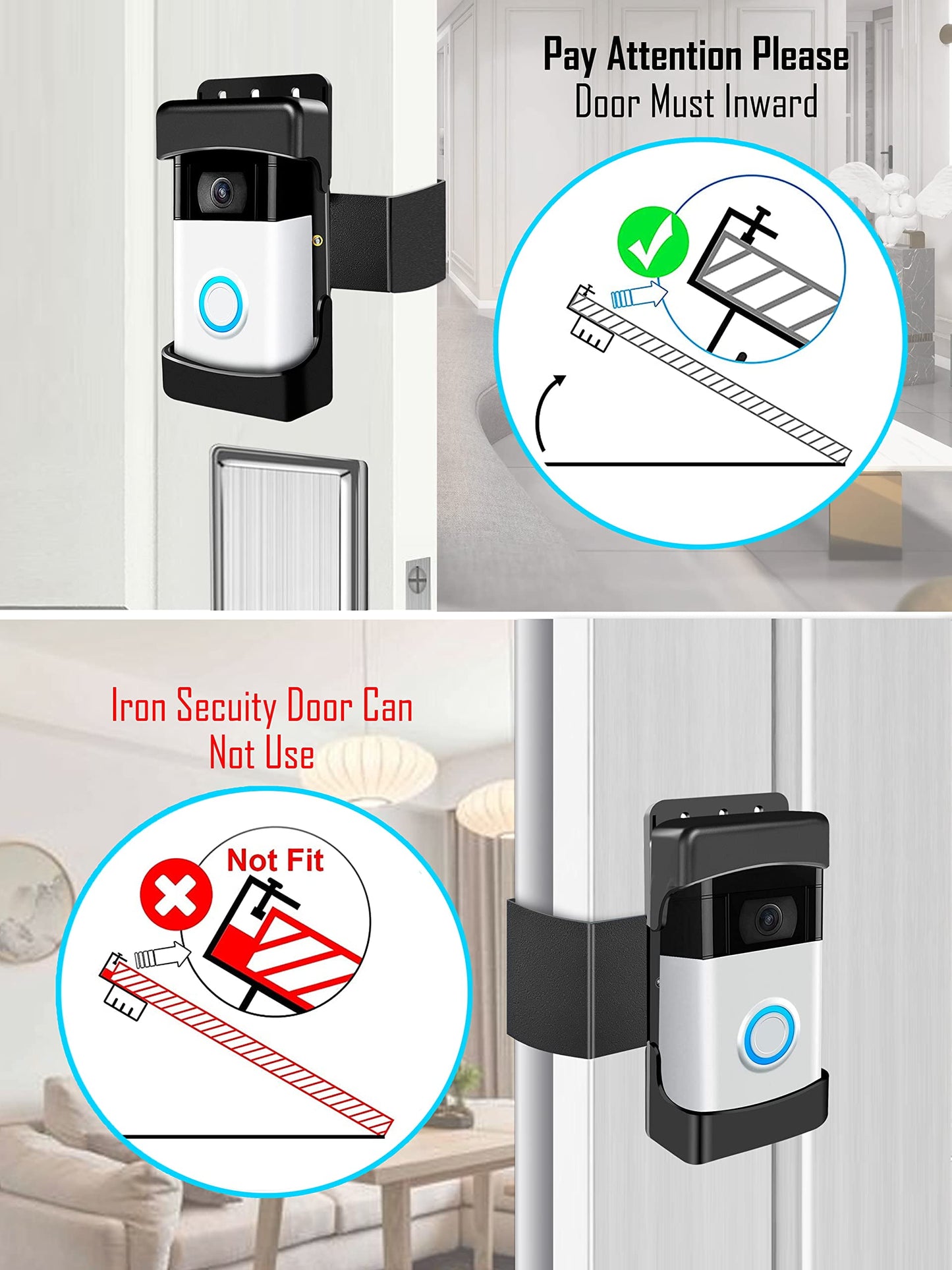 Video Doorbell Holder for Apartment Door, No-Drill, Anti-Theft, Camera Holder Mount for Home Rentals Office