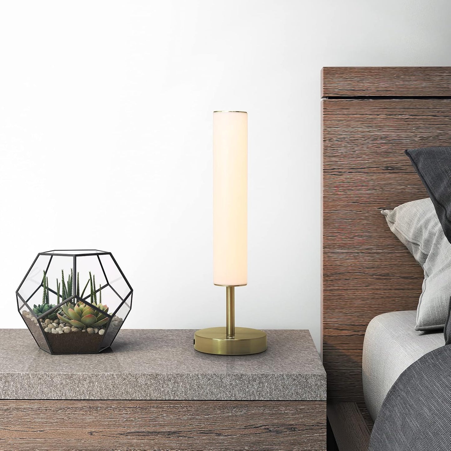 O’Bright Dimmable LED Cylinder Table Lamp with USB Charging Port, 3 Color Temperatures, Modern, Minimal, Night Lamp, Desk Lamp for Living Room, Bedroom, Home Office, Antique Brass