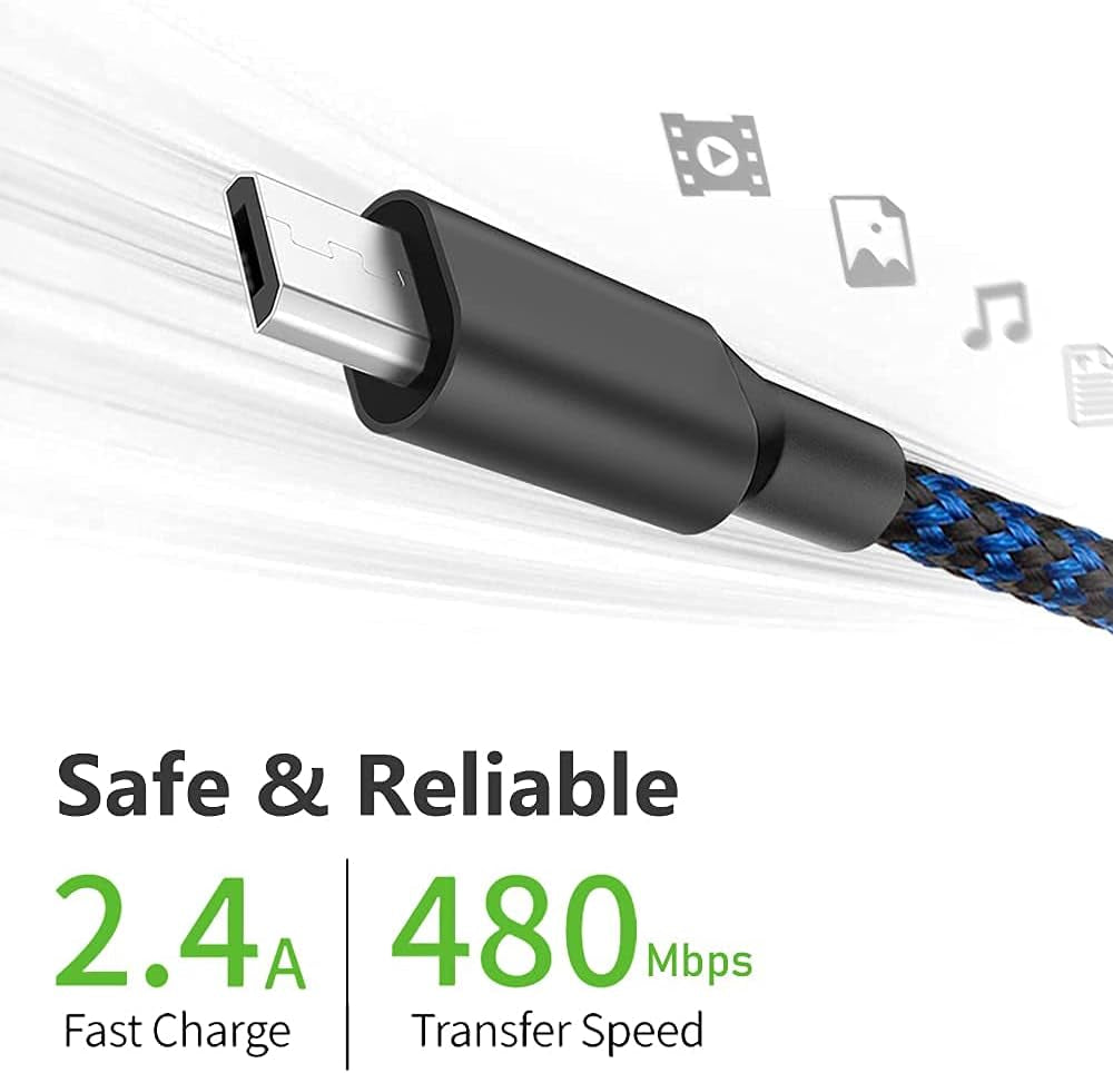 Micro USB Cable 1Ft 5 Pack, Short Android Charger Cable Braided Fast Charging Phone Charger Cord Compatible with Galaxy S7 S6 Edge, Kindle, Note 5, Windows Smartphones and More - Blue