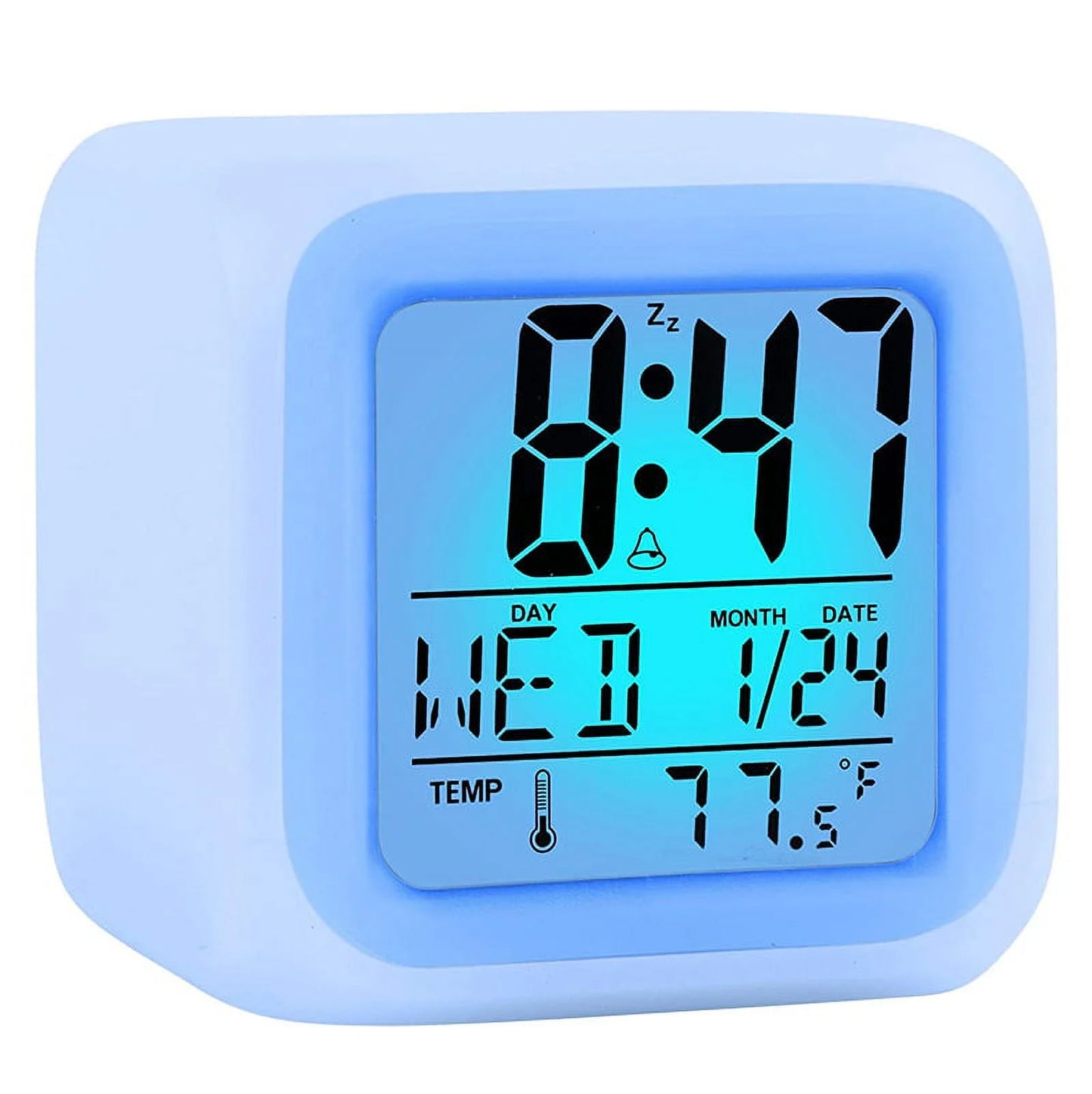 Colorful Alarm Clock Kids Wake up Digital LED Night Light Clock Travel for Boys Girls, Large Display Time/Date/Alarm with Snooze