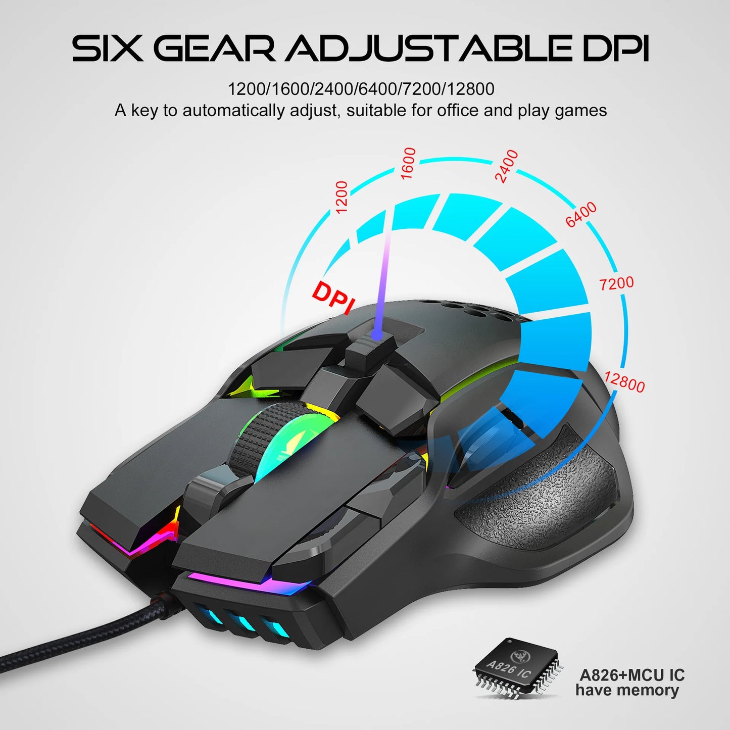 10 Buttons 12800 DPI USB Gaming Mechanical Mouse RGB Backlit Computer Gamer Programmable Wired Mice for Laptop PC Desktop