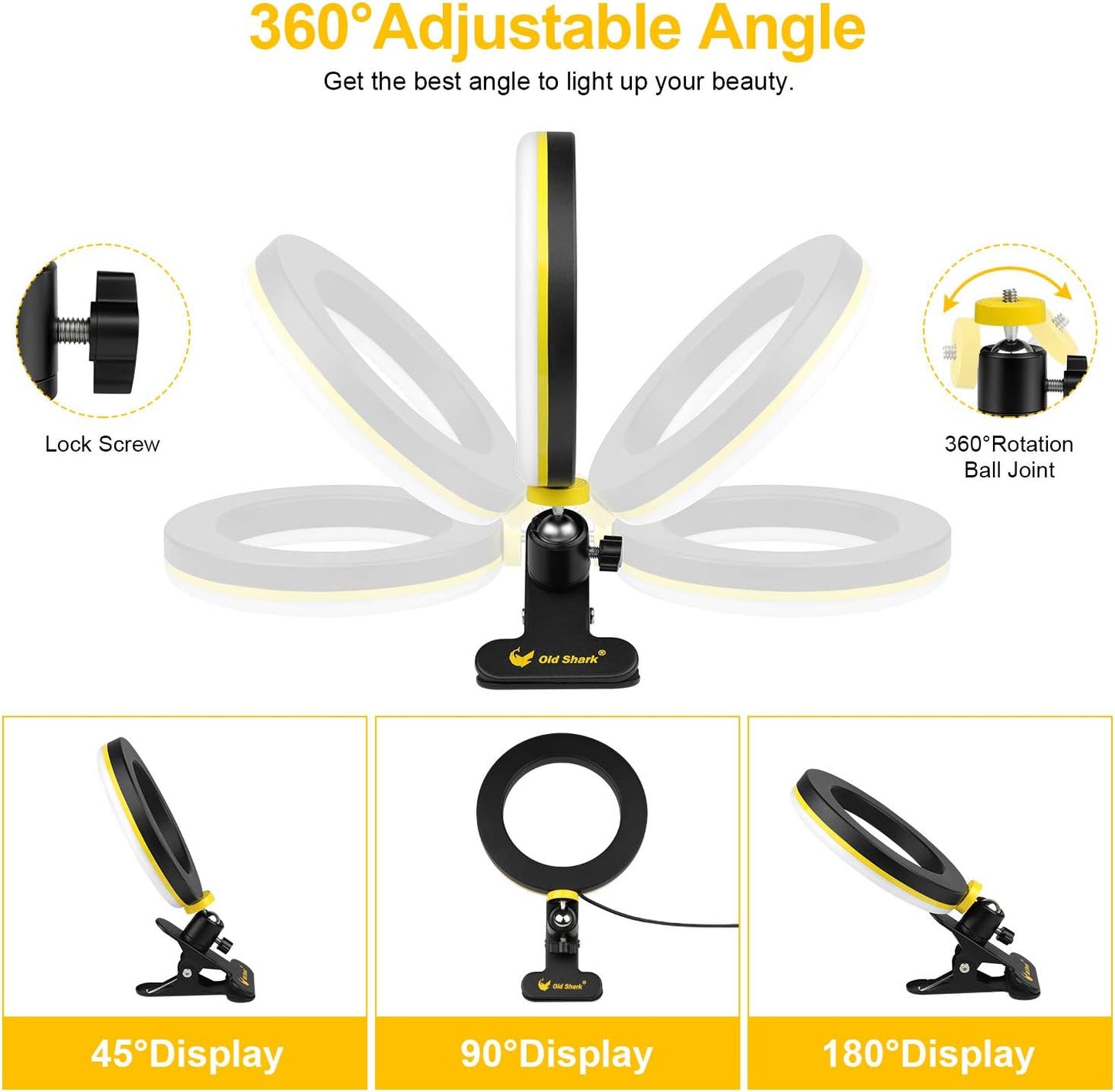 6.3” Ring Light, Desk Selfie Ring Light with Clamp Mount and Tripod Stand Phone Holder for Laptop Computer, for Youtube Video, Makeup, Selfie, Photography, Live Streaming, Tiktok
