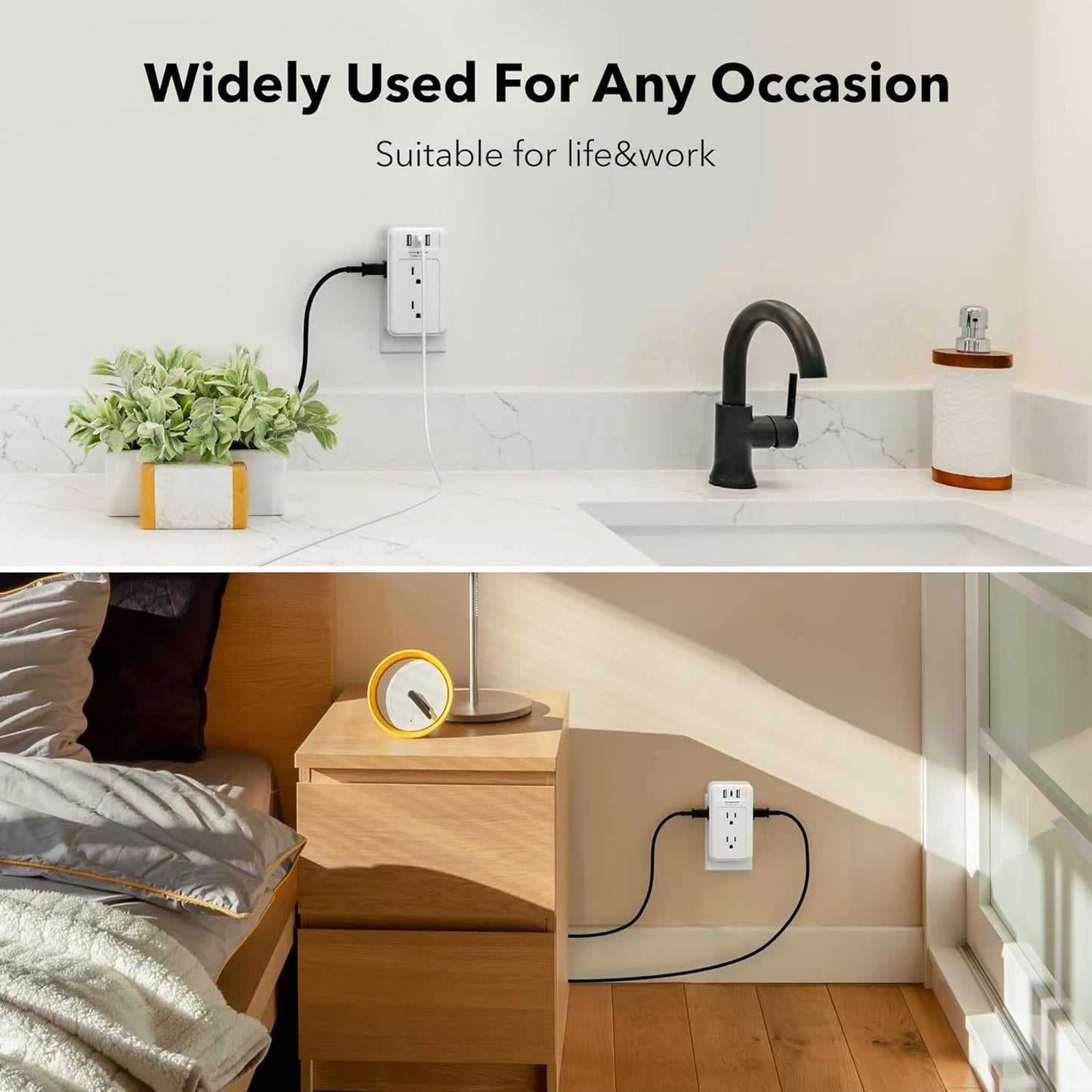 Multi Plug Outlet Extender, 6 Wall Outlets and 3 USB Ports (1 USB C), Multi Outlet Splitter Power Strip, USB Wall Power Strip Plug Adapter for Home, Office, Travel, 5V, 3.4A