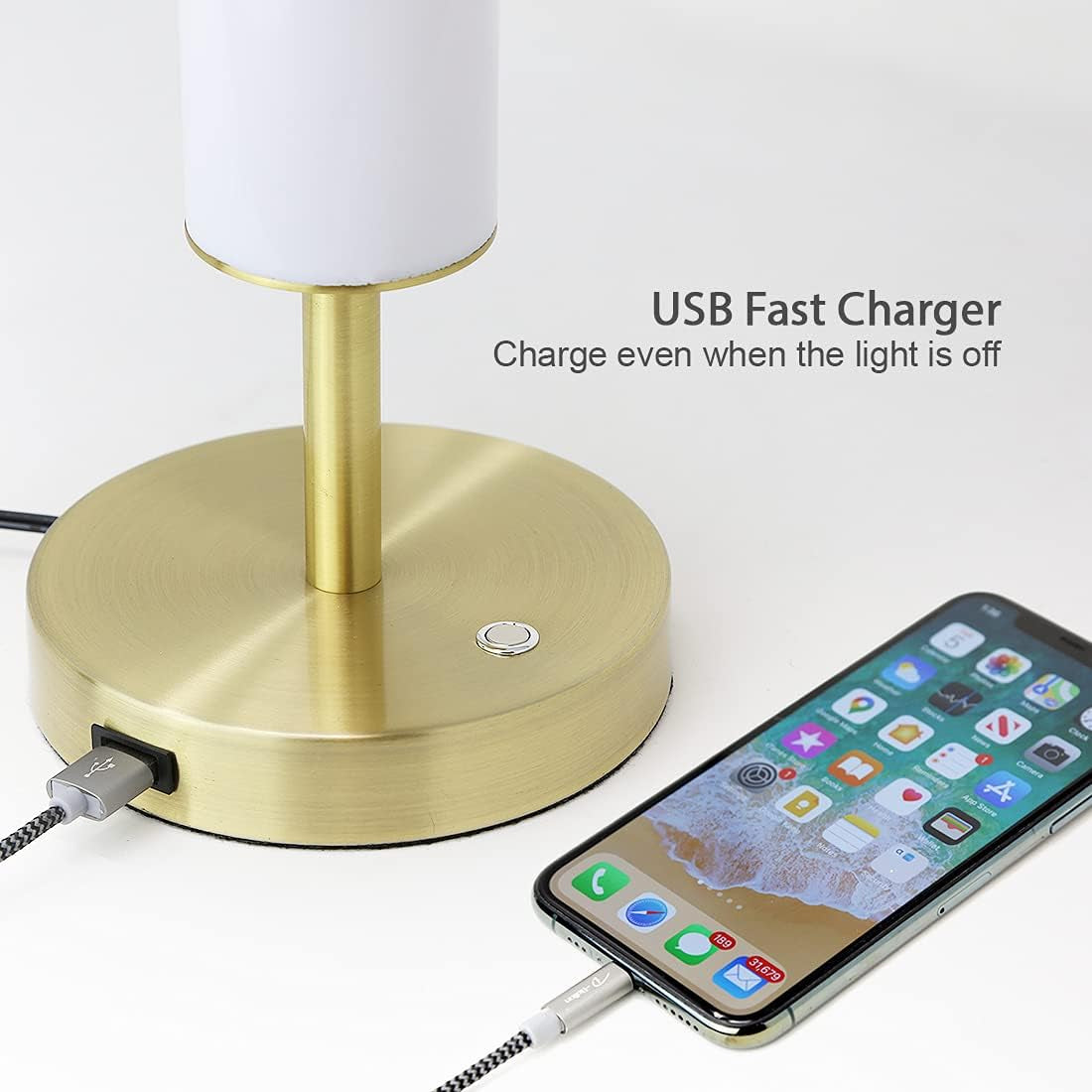 O’Bright Dimmable LED Cylinder Table Lamp with USB Charging Port, 3 Color Temperatures, Modern, Minimal, Night Lamp, Desk Lamp for Living Room, Bedroom, Home Office, Antique Brass