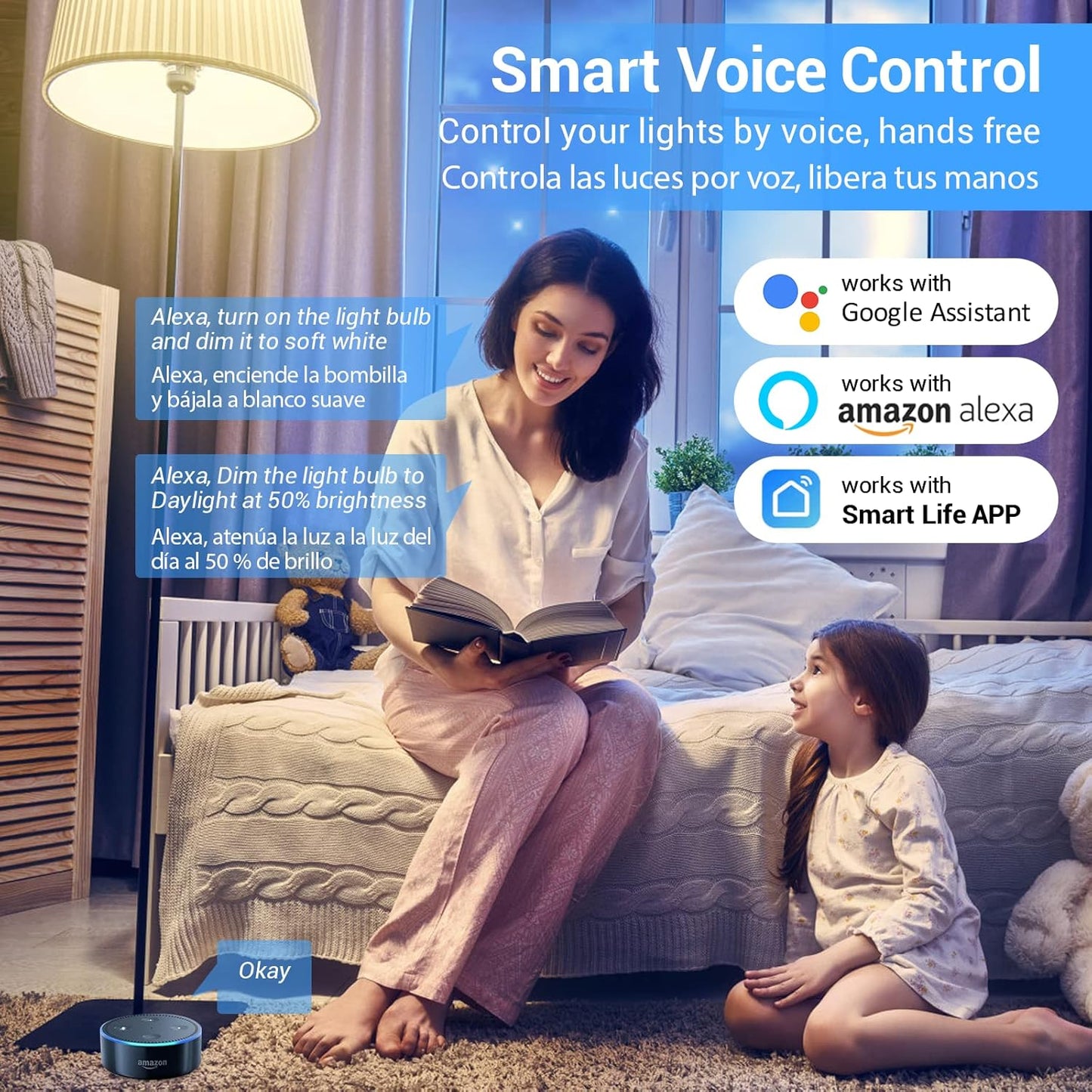 Smart Light Bulbs Work with Alexa and Google Home -No Hub Required, Wifi LED Bulb 2700K Warm White to 6500K Daylight Dimmable, 10W Wifi Light Bulb, APP Remote Control, 2.4Ghz Only, 4 Pack