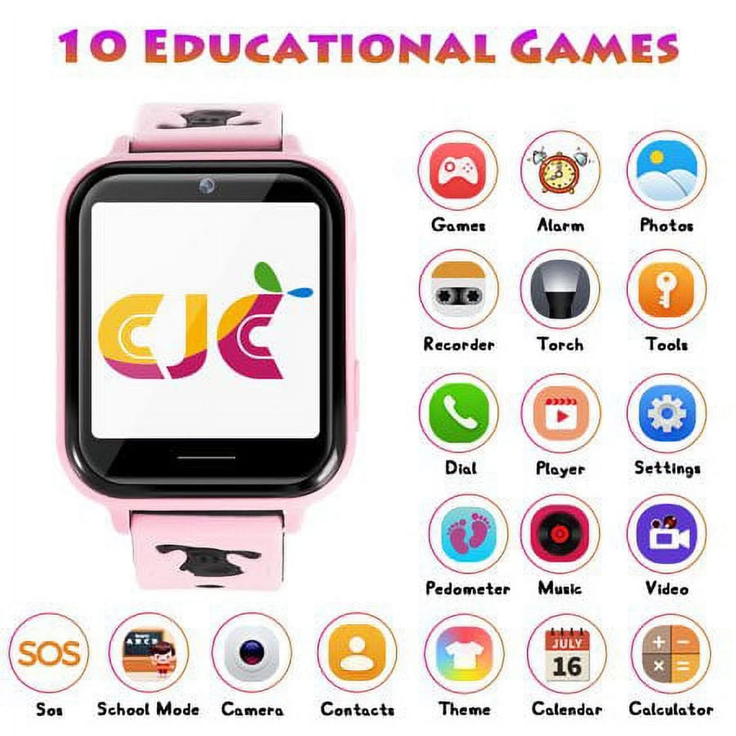 Kids Smart Watch for Boys Girls, Kids Smartwatch with Call SOS 10 Games Camera Music Player Calculator Touch Screen Wristwatch(With 1GB SD Card), Birthday Gift for Kids Aged 4-12 (Pink)