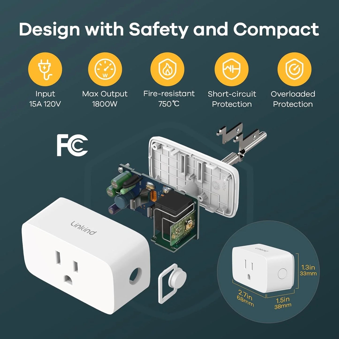 Matter , Work with Apple Home, Siri, Alexa, 15A/1800W Max Smart Outlet, Smart Home Socket 2.4G Wi-Fi, APP Control, Timer, 2 Pack