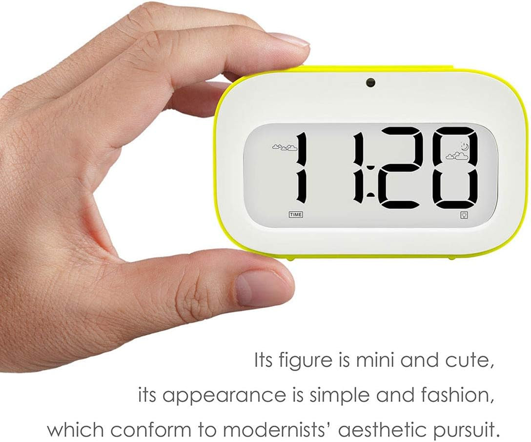 Alarm Clock, Cute Kids Clock Smart Backlight/Temperature/Snooze Wake up Alarm Clocks (Yellow)