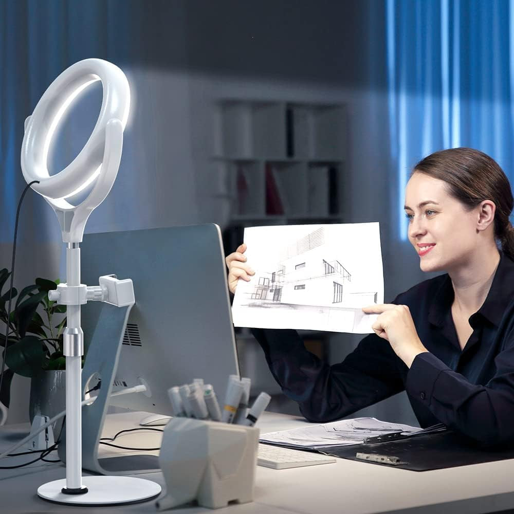 Computer Ring Light with Stand for Desk - 8'' Desktop Circle Light Ring for Video Conference Lighting, Laptop Webcam Light for Zoom Meeting Video Calls Home Office Remote Work