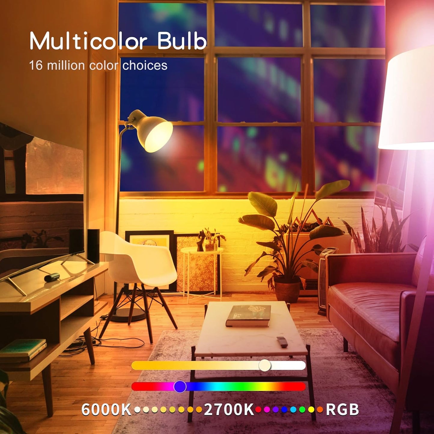 6 Pack Smart LED Light Bulbs, Tuya APP, Wifi Bulbs Work with Alexa&Google Home, RGB Color Changing Light Bulb, Music Sync, A19 E26 Base, 9W(60W Equivalent),800Lm, 2700-6500K(2.4Ghz Only)