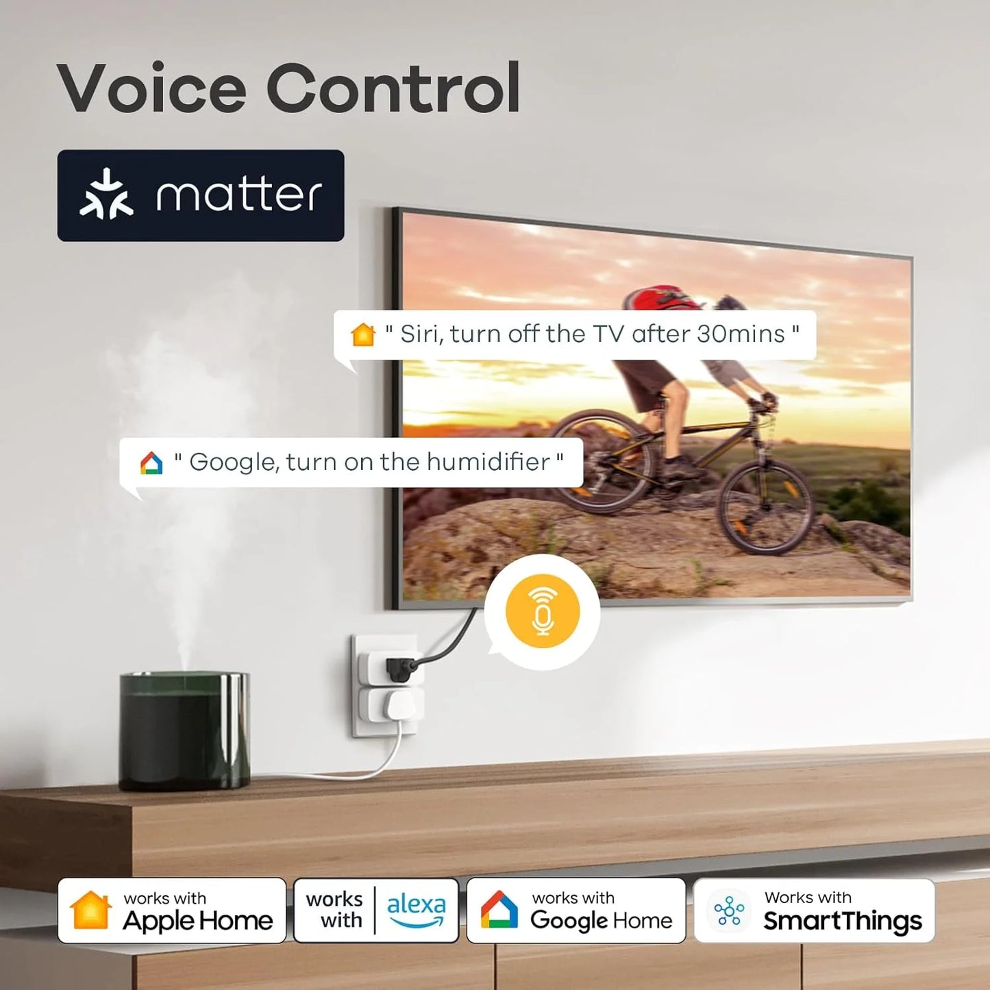 Matter , Work with Apple Home, Siri, Alexa, 15A/1800W Max Smart Outlet, Smart Home Socket 2.4G Wi-Fi, APP Control, Timer, 2 Pack