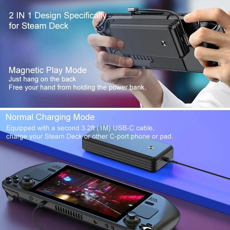 Magnetic Power Bank for Steam Deck, 16000Mah 45W PD Fast Charging Battery Bank Detechable Battery Bank, Dual USB Cable