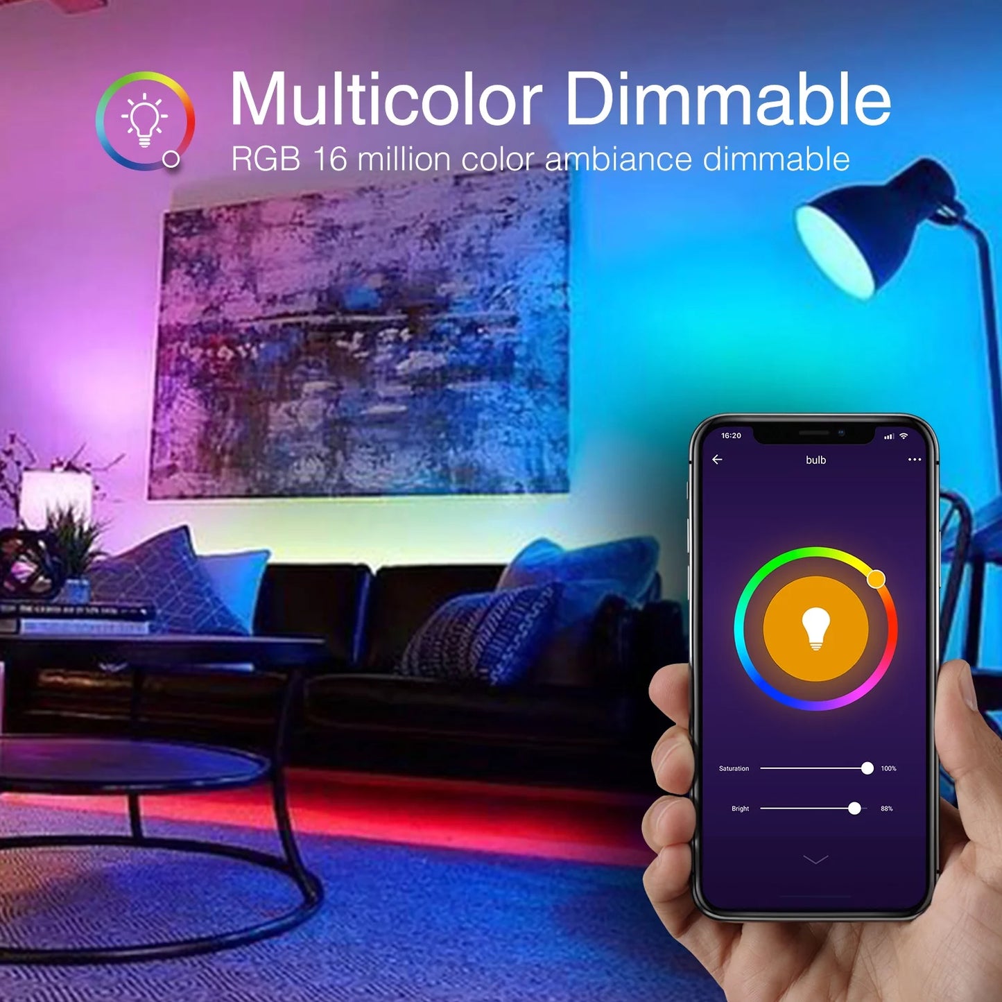 WB5-4W: Smart Bulb, Wifi Light Bulbs, Color Changing Light Bulb, Smart Light Bulbs Work with Alexa & Google Assistant, A19 RGB Alexa Light Bulb, Rgb+Wnite, Dimmable LED Light Bulbs, 4 Pack