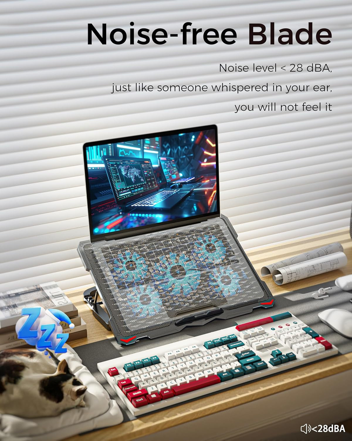 Laptop Cooling Pad 5 Fans up to 17.3 Inch Heavy Notebook Cooler, Blue LED Lights, 2 USB Ports, S035, Blue-5Fans