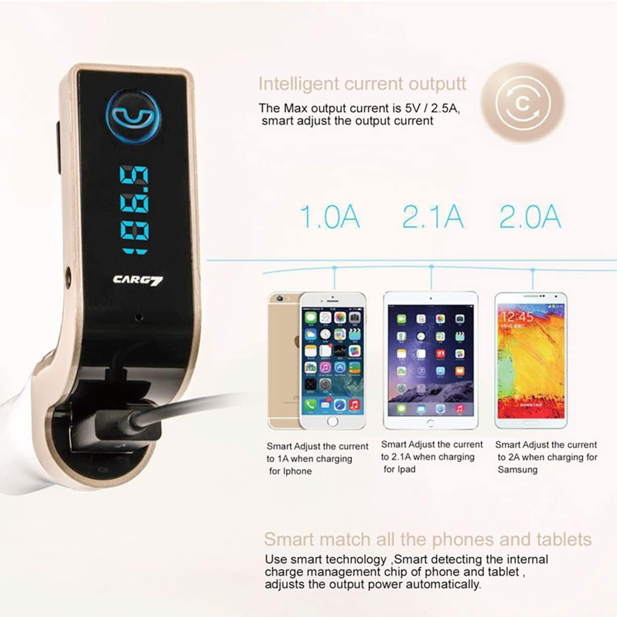 Bluetooth FM Transmitter for Car, Handsfree Bluetooth Receiver Car Kit with Mic/Tf Card/Usb Drive/Aux Play for Iphone,Ipad and Other Android Phones