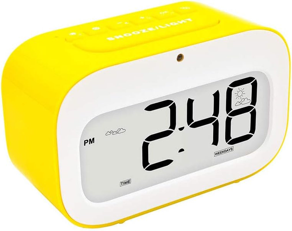 Alarm Clock, Cute Kids Clock Smart Backlight/Temperature/Snooze Wake up Alarm Clocks (Yellow)