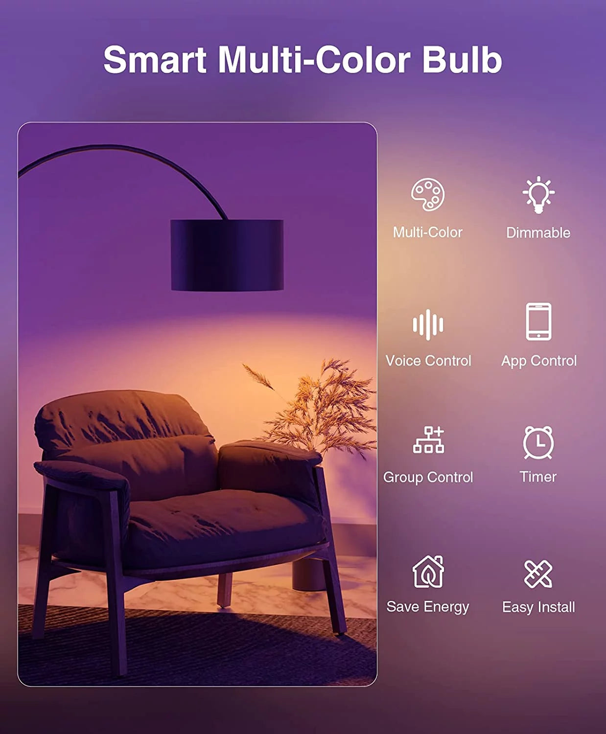 WB5-4W: Smart Bulb, Wifi Light Bulbs, Color Changing Light Bulb, Smart Light Bulbs Work with Alexa & Google Assistant, A19 RGB Alexa Light Bulb, Rgb+Wnite, Dimmable LED Light Bulbs, 4 Pack