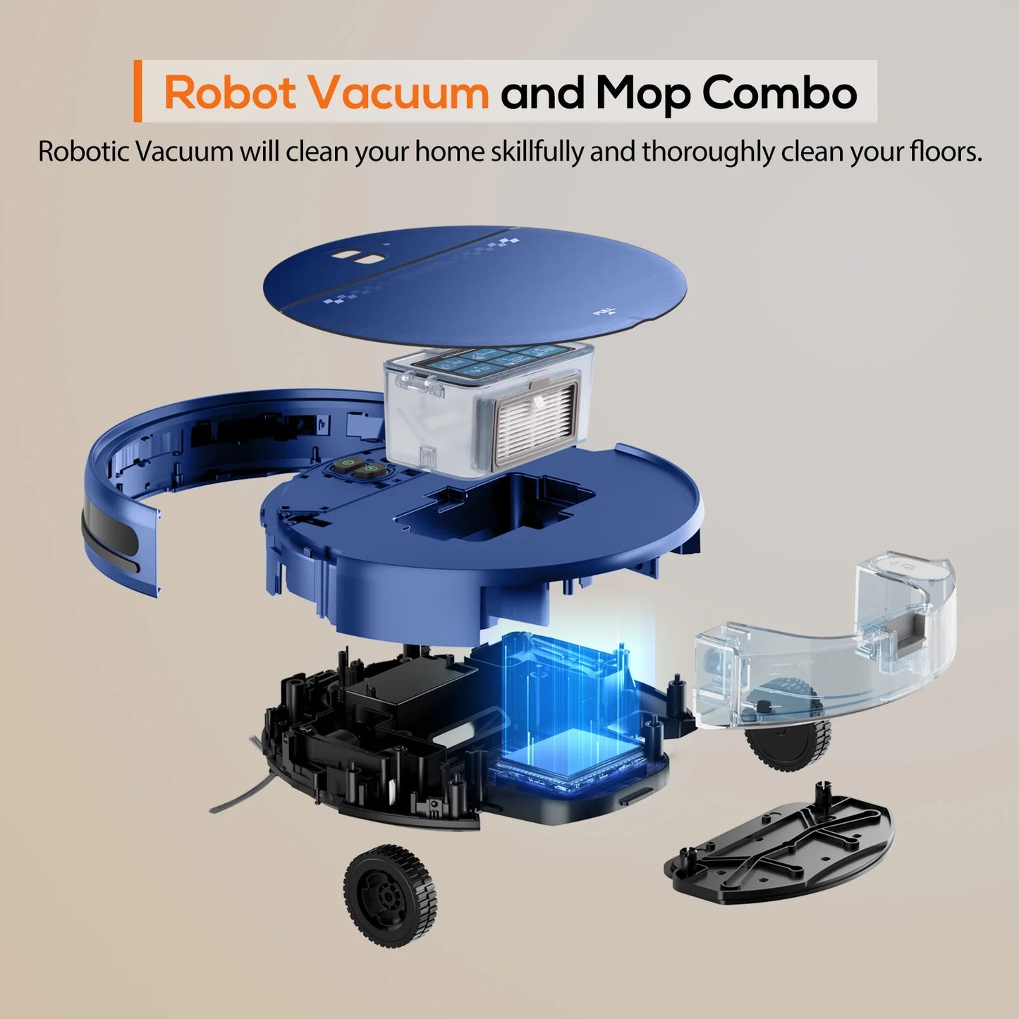 Robot Vacuum Cleaner, 2 in 1 Robot Vacuum and Mop Combo for Pet Hair, Hard Floor