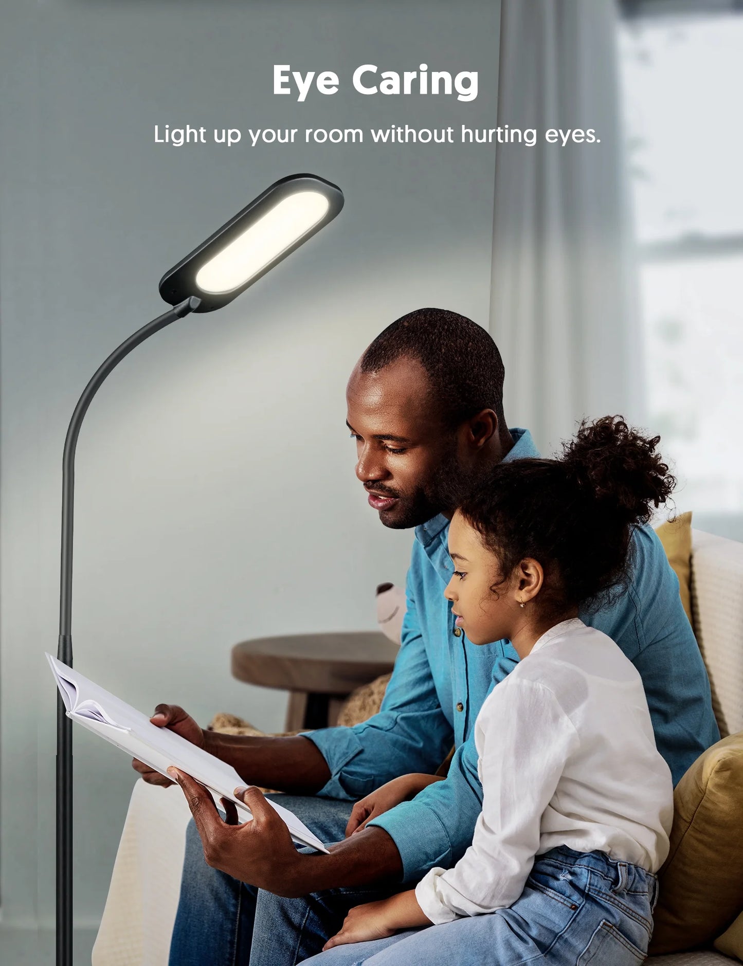 Floor Lamp, Dimmable Black Lamp with 5 Color& 4 Brightness and Adjustable Gooseneck