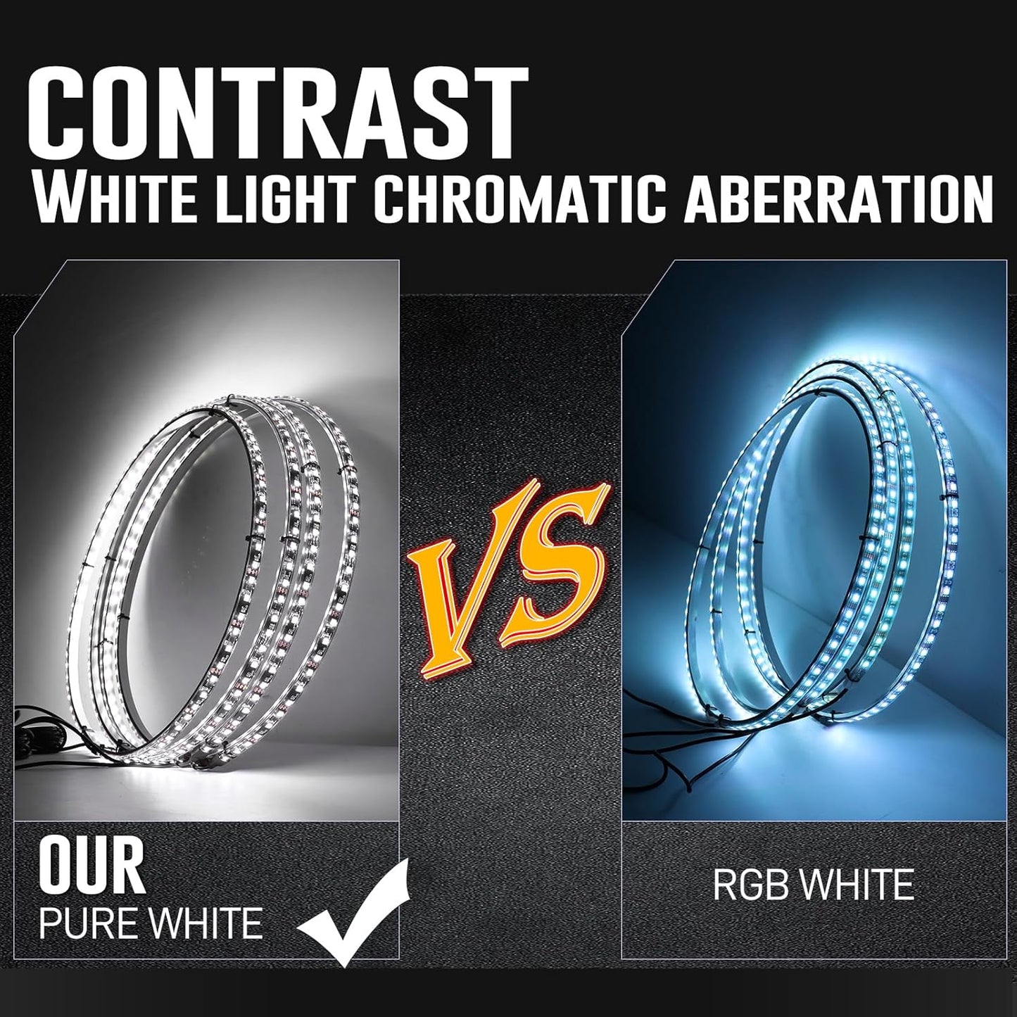4PCS 15.5 Inch Dancing Color and Pure White LED Wheel Ring Light with Turn Signal and Braking Function, Can Controlled by Remote and APP, Single Row Rim Lights for Truck, Vehical, Offroad