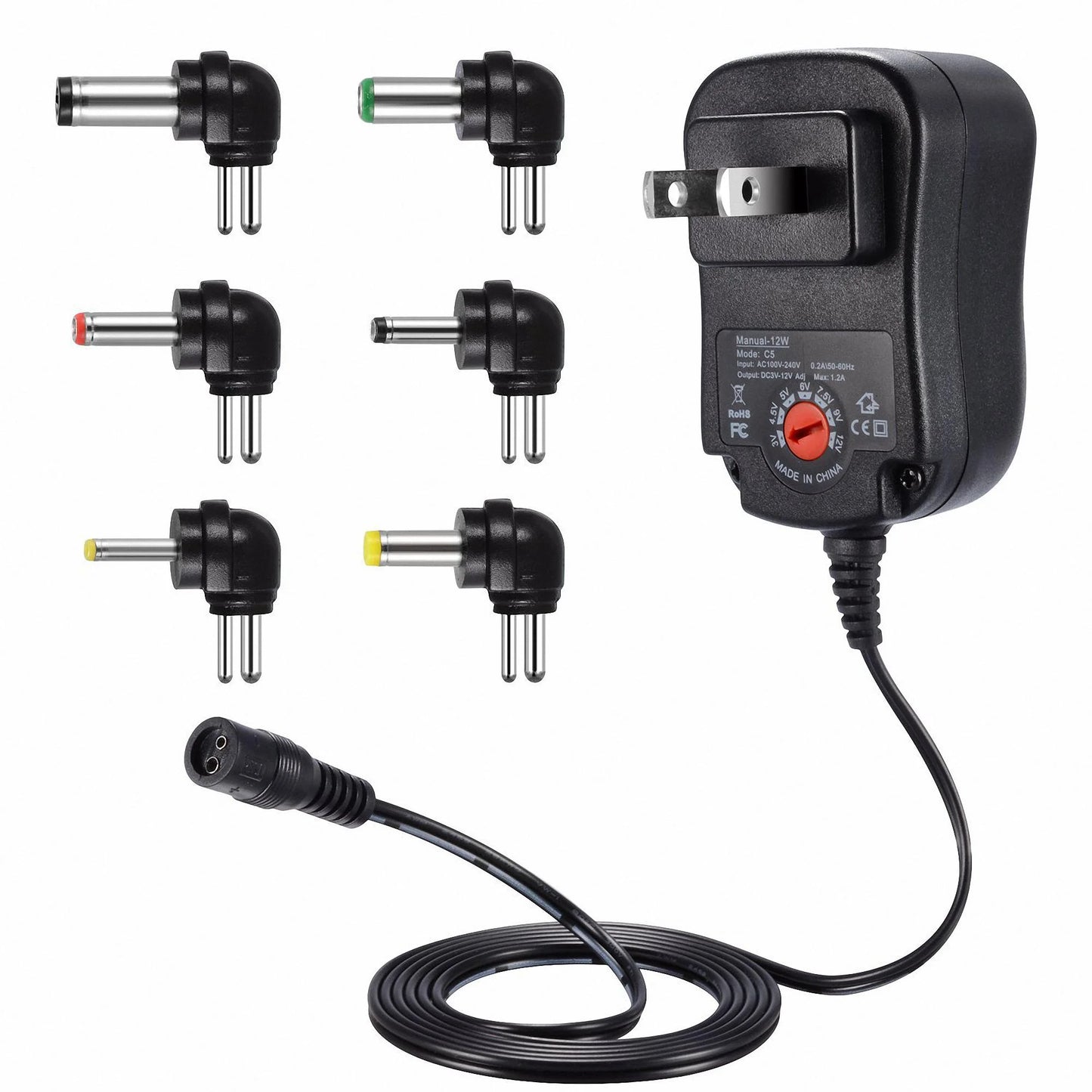 12W Universal Charger AC/DC Adapter Switching Power Supply with 6 Selectable Adapter Plugs (Can'T Work with Laptop)