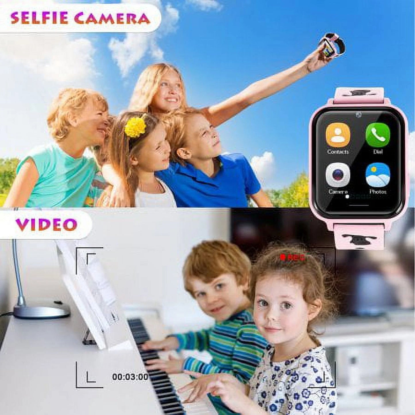 Kids Smart Watch for Boys Girls, Kids Smartwatch with Call SOS 10 Games Camera Music Player Calculator Touch Screen Wristwatch(With 1GB SD Card), Birthday Gift for Kids Aged 4-12 (Pink)