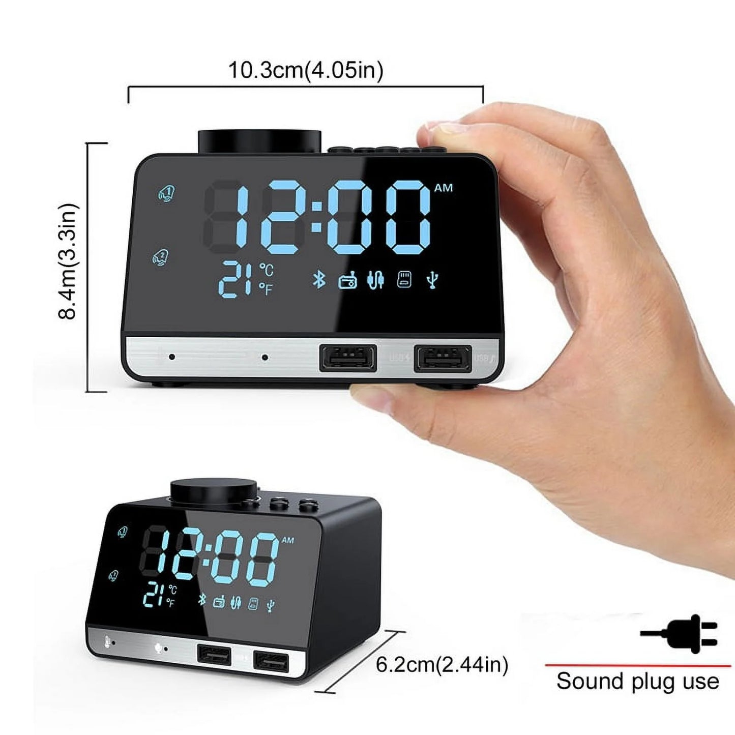Smart Alarm Clock Radio Bluetooth Digital Speaker Alarm Clocks with Dual USB Charging Port and LED Display
