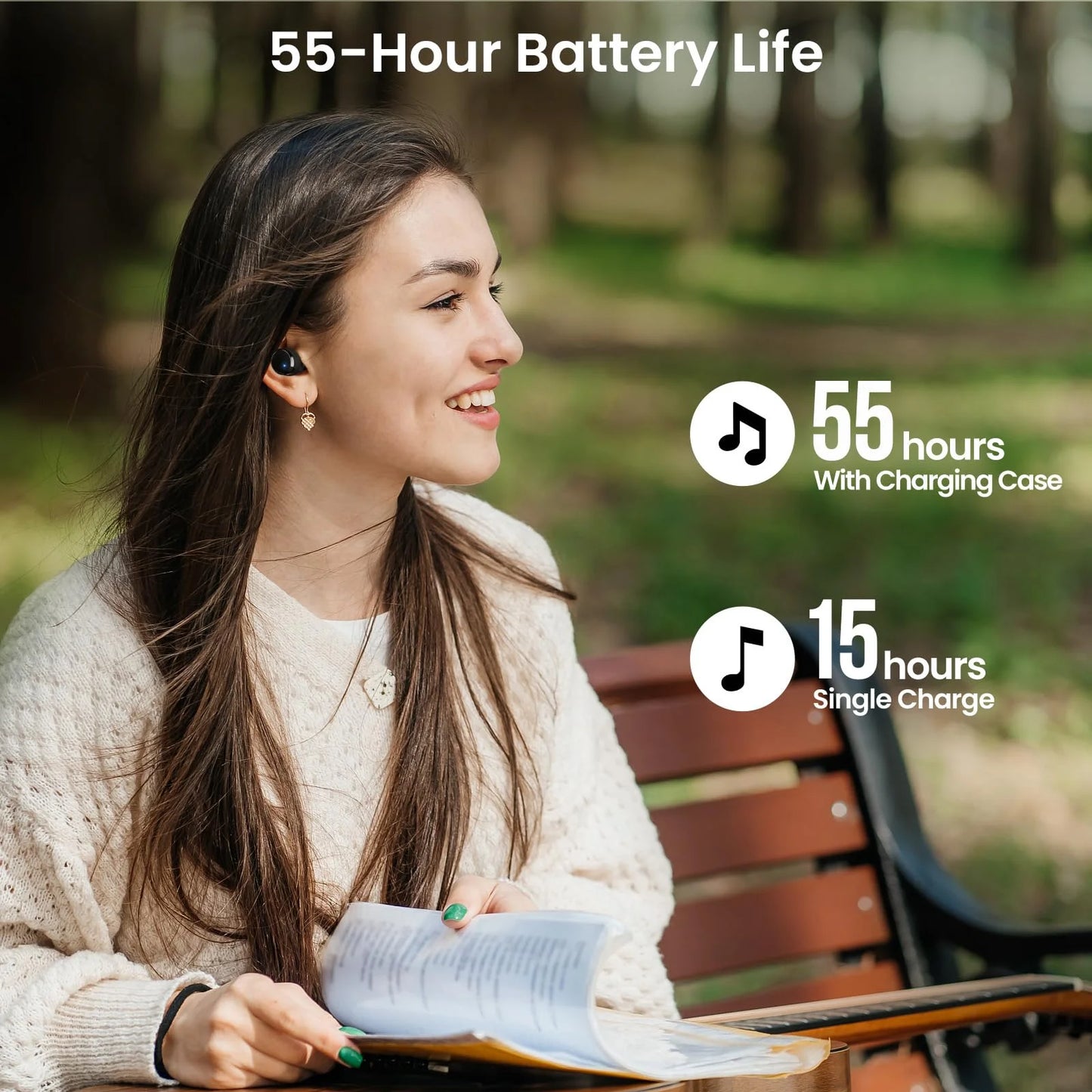 T12 In-Ear Wireless Earbuds Bluetooth 5.3 Headphones with 32EQ Mode,Stereo Bass Bluetooth Earbuds with ENC Noise Cancelling Mic,55H Play,Ipx8 Waterproof,Wireless Charging for Home,Sports,Travel