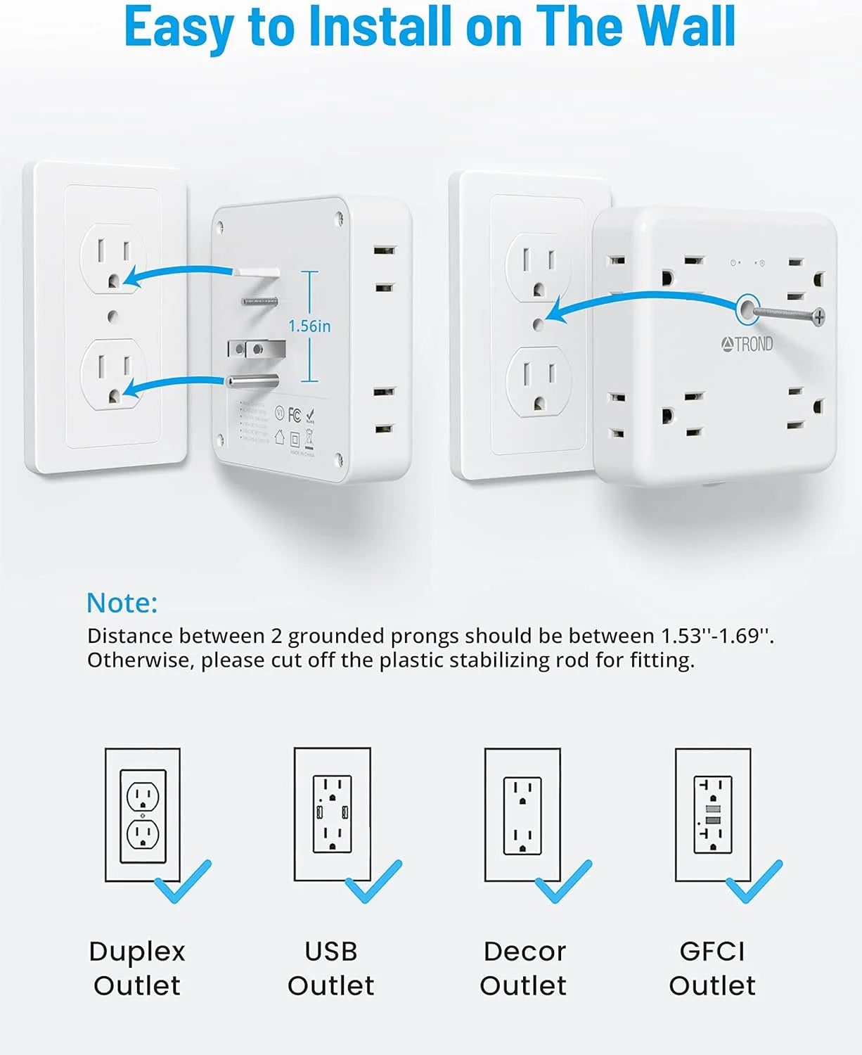 Multi Plug Outlet Extender Surge Protector, 8 AC Outlet Splitter, 3 USB and 1 Type C , On/Off Switch, 1440J White