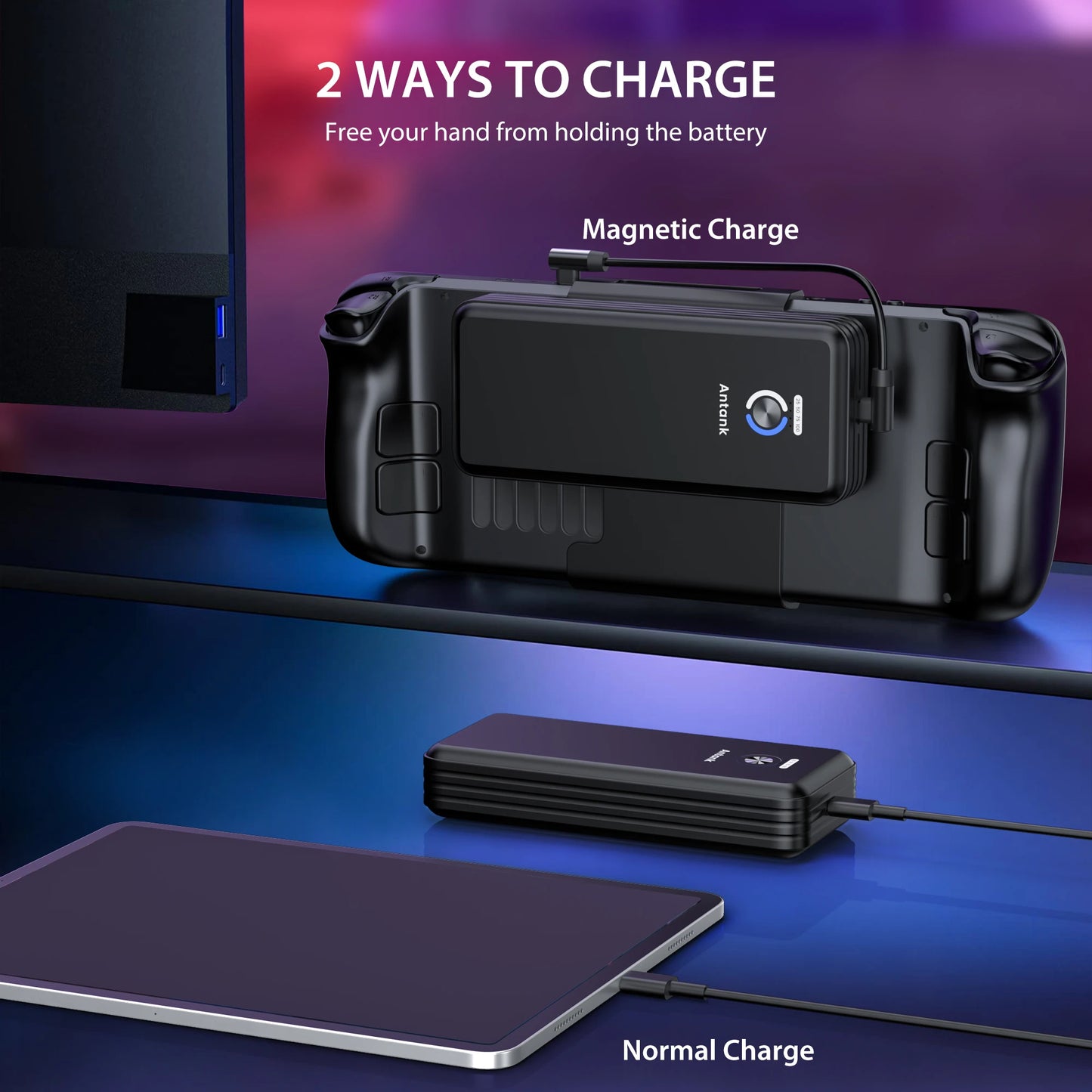 Magnetic Power Bank for Steam Deck, 16000Mah 45W PD Fast Charging Battery Bank Detechable Battery Bank, Dual USB Cable