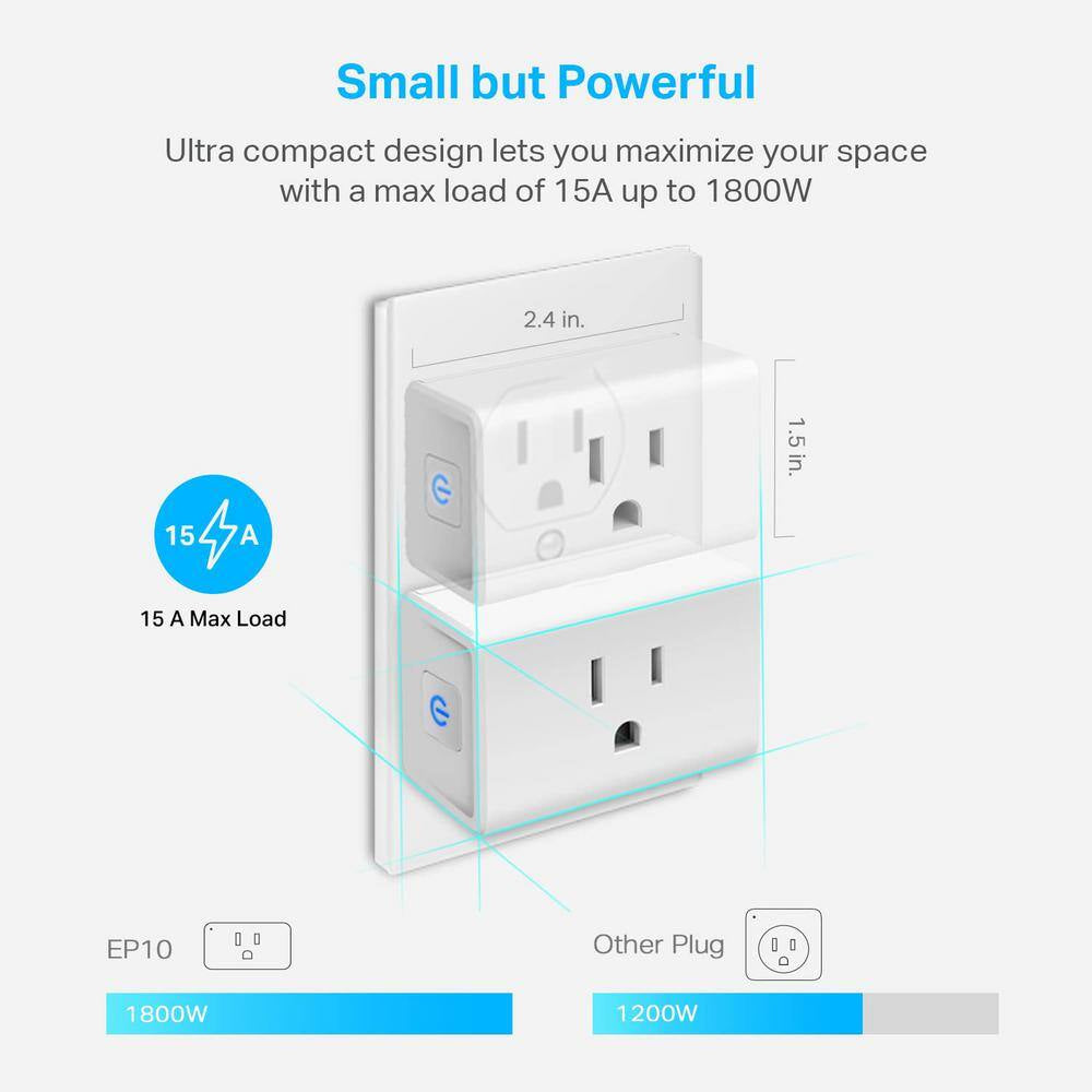 15A Mini Smart Plug 2. 4G WI-FI Outlet with Alexa, Google Home and IFTTT White 4-Pack