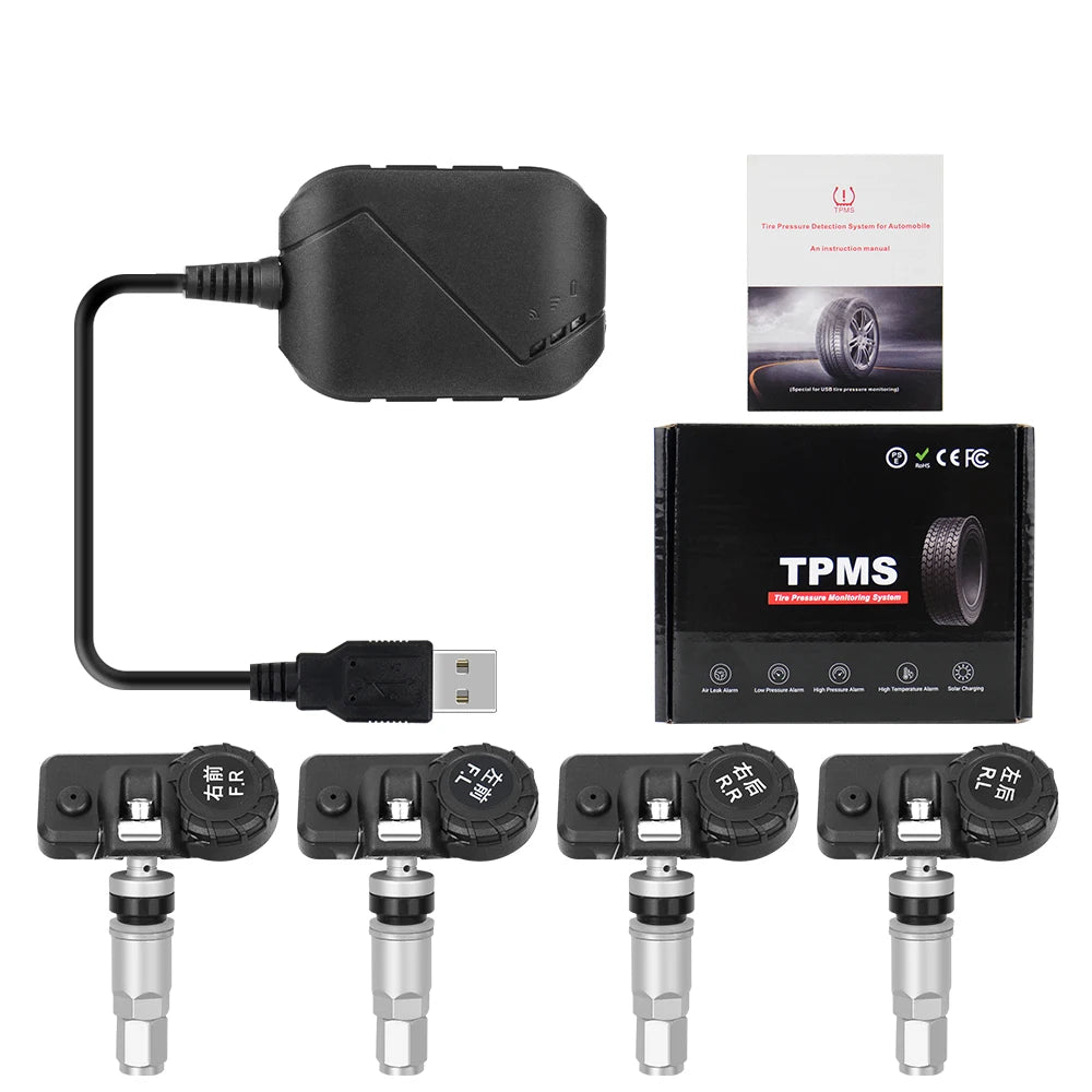 Android DVD TPMS USB Tire Alarm Auto Tire Pressure Monitoring System 4 Tire External / Inner Sensors Temperature Alarm Inner