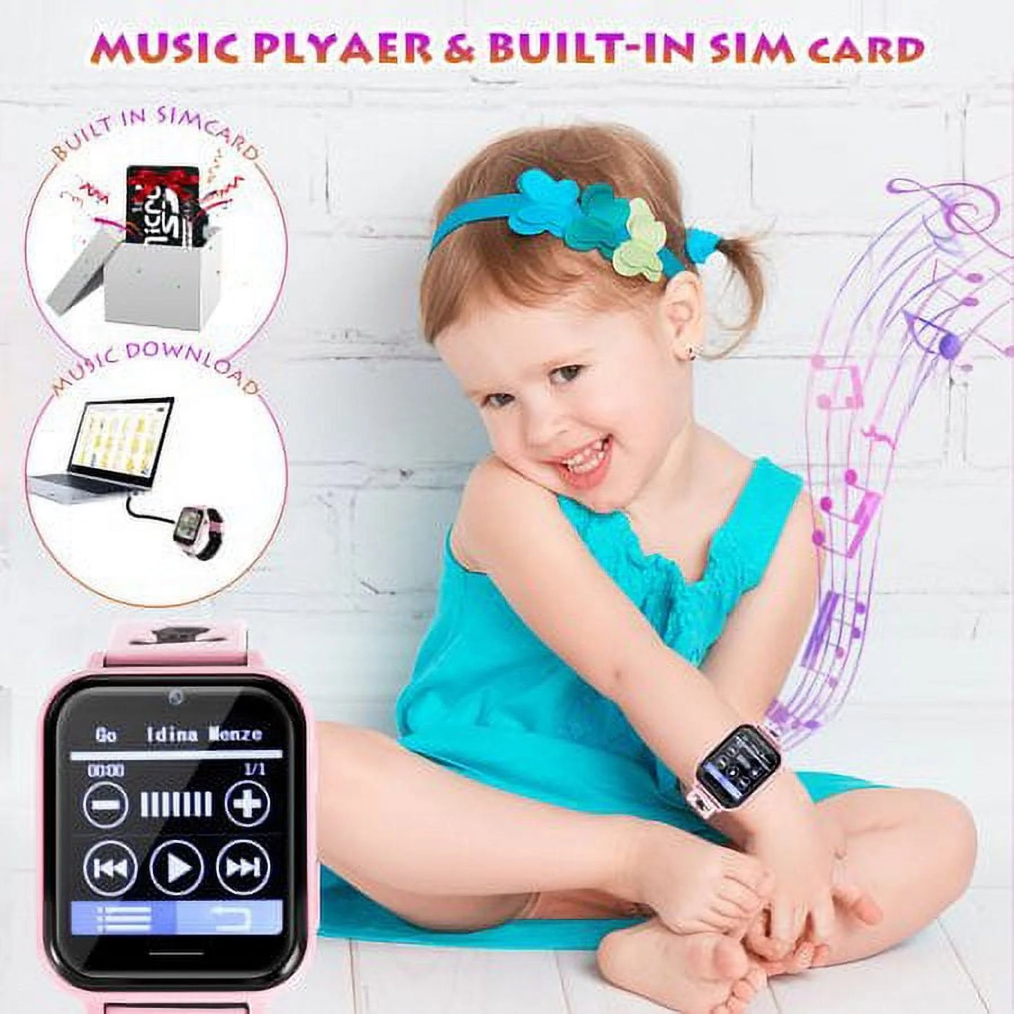 Kids Smart Watch for Boys Girls, Kids Smartwatch with Call SOS 10 Games Camera Music Player Calculator Touch Screen Wristwatch(With 1GB SD Card), Birthday Gift for Kids Aged 4-12 (Pink)