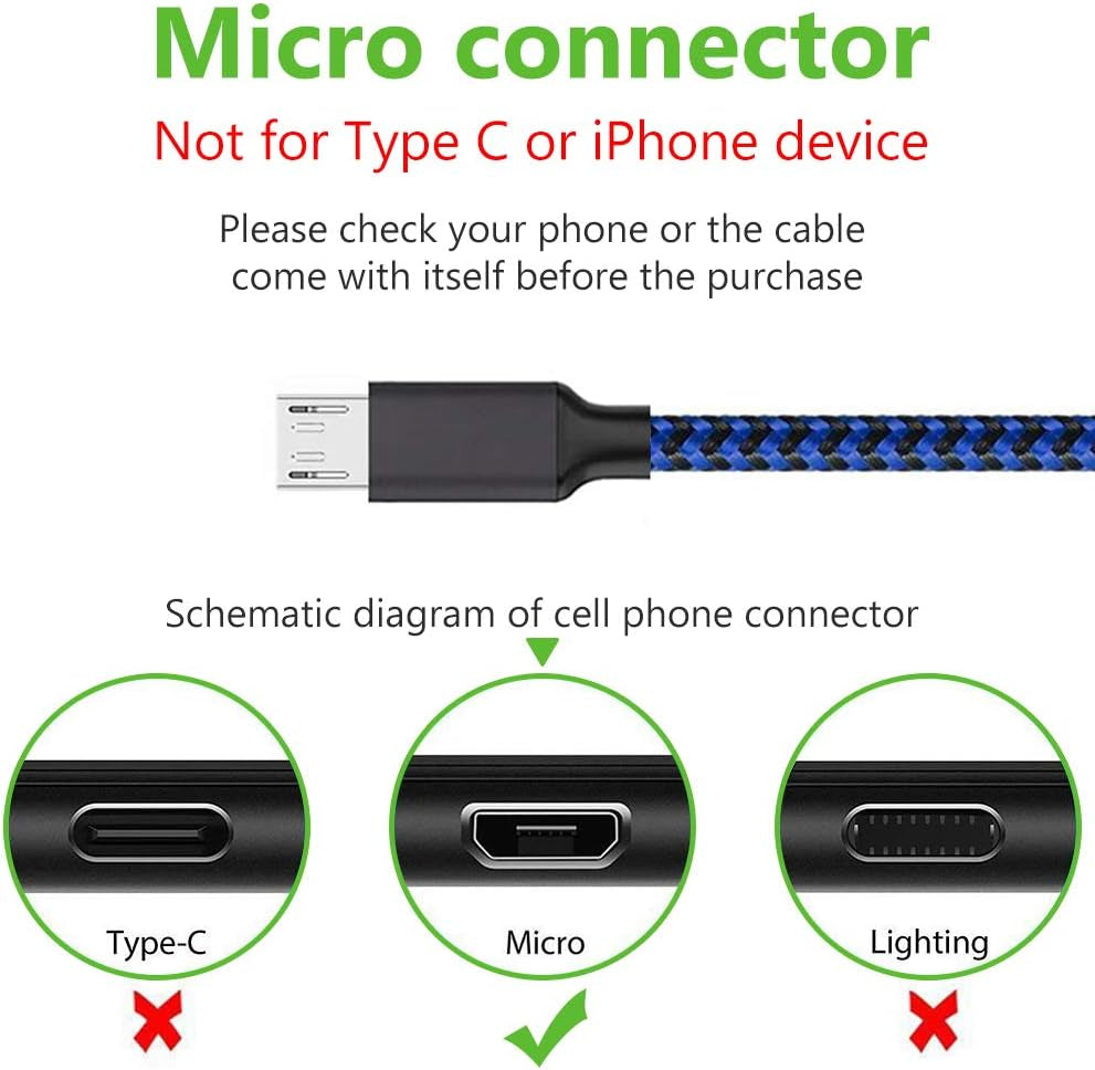 Micro USB Cable 1Ft 5 Pack, Short Android Charger Cable Braided Fast Charging Phone Charger Cord Compatible with Galaxy S7 S6 Edge, Kindle, Note 5, Windows Smartphones and More - Blue