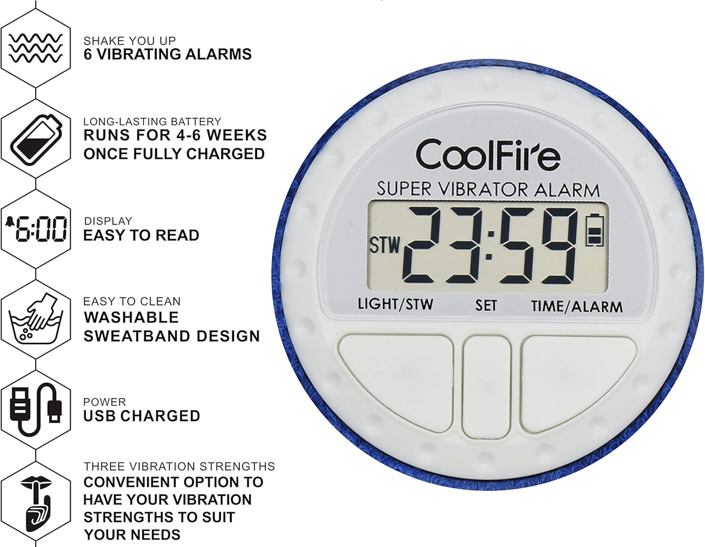 Vibrating Alarm Clock - Silent Alarm Wristband Vibrating Alarm Watch. Silent Wrist Shock Alarm Clock. Vibration Alarm Bracelet Deep Sleeper & Vibrate Alarm (Black) (Blue) (Black)