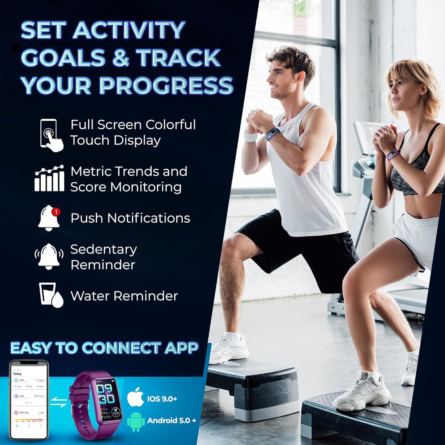 Fitness Tracker Watch - Health Activity & Fitness Trackers for Men & Women - Workout Waterproof Fitness Watch W/All-Day Sleep Tracker, Heart Rate Monitor, Calorie and Step Counter (Purple)