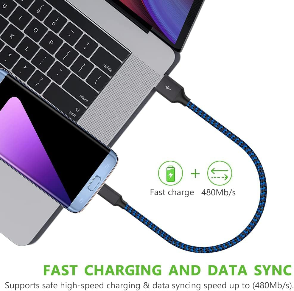 Micro USB Cable 1Ft 5 Pack, Short Android Charger Cable Braided Fast Charging Phone Charger Cord Compatible with Galaxy S7 S6 Edge, Kindle, Note 5, Windows Smartphones and More - Blue